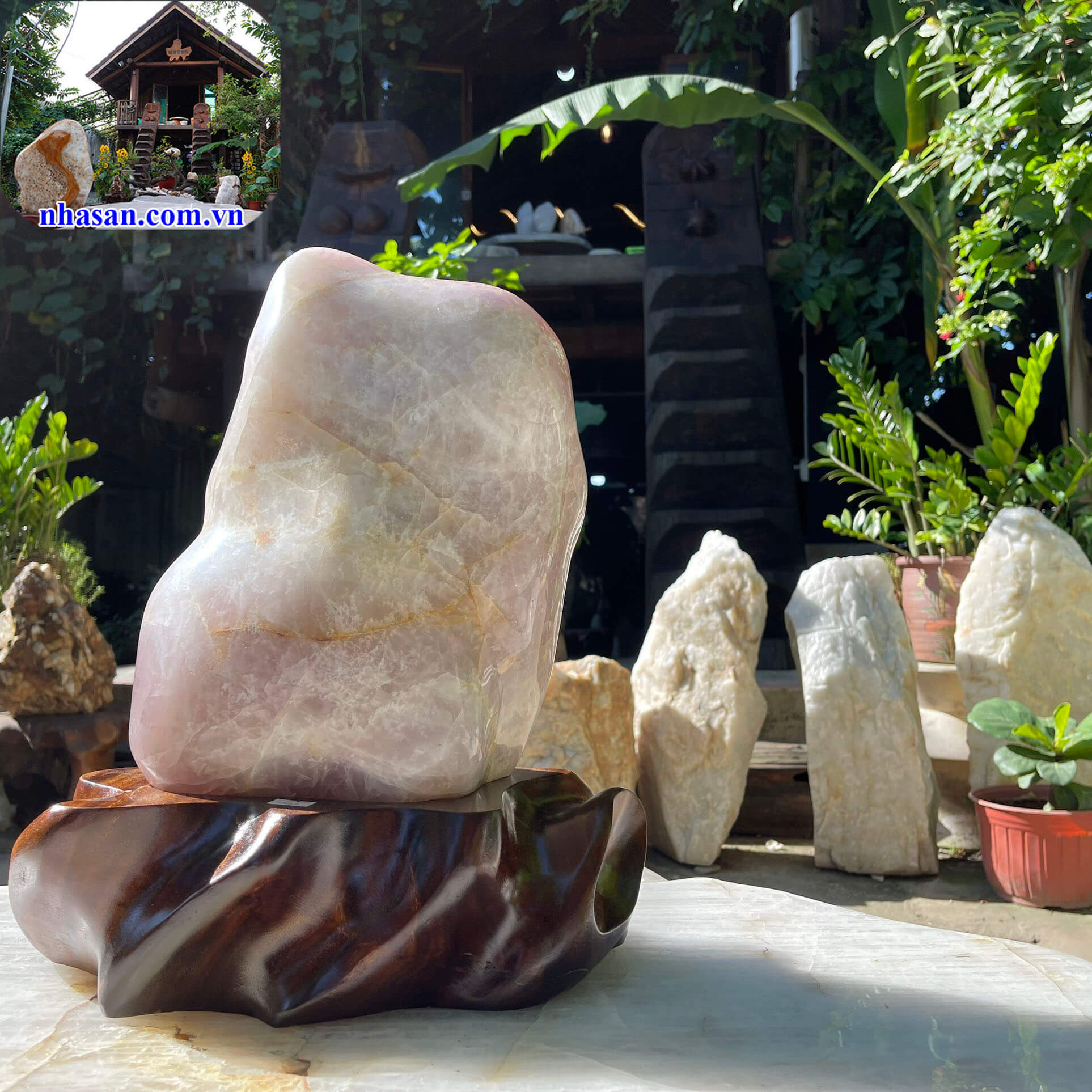 Trụ đá phong thủy đá thạch anh hồng tự nhiên nguyên khối T445 nặng 20Kg kích thước 42x24x15cm – Vật phẩm phong thủy may mắn