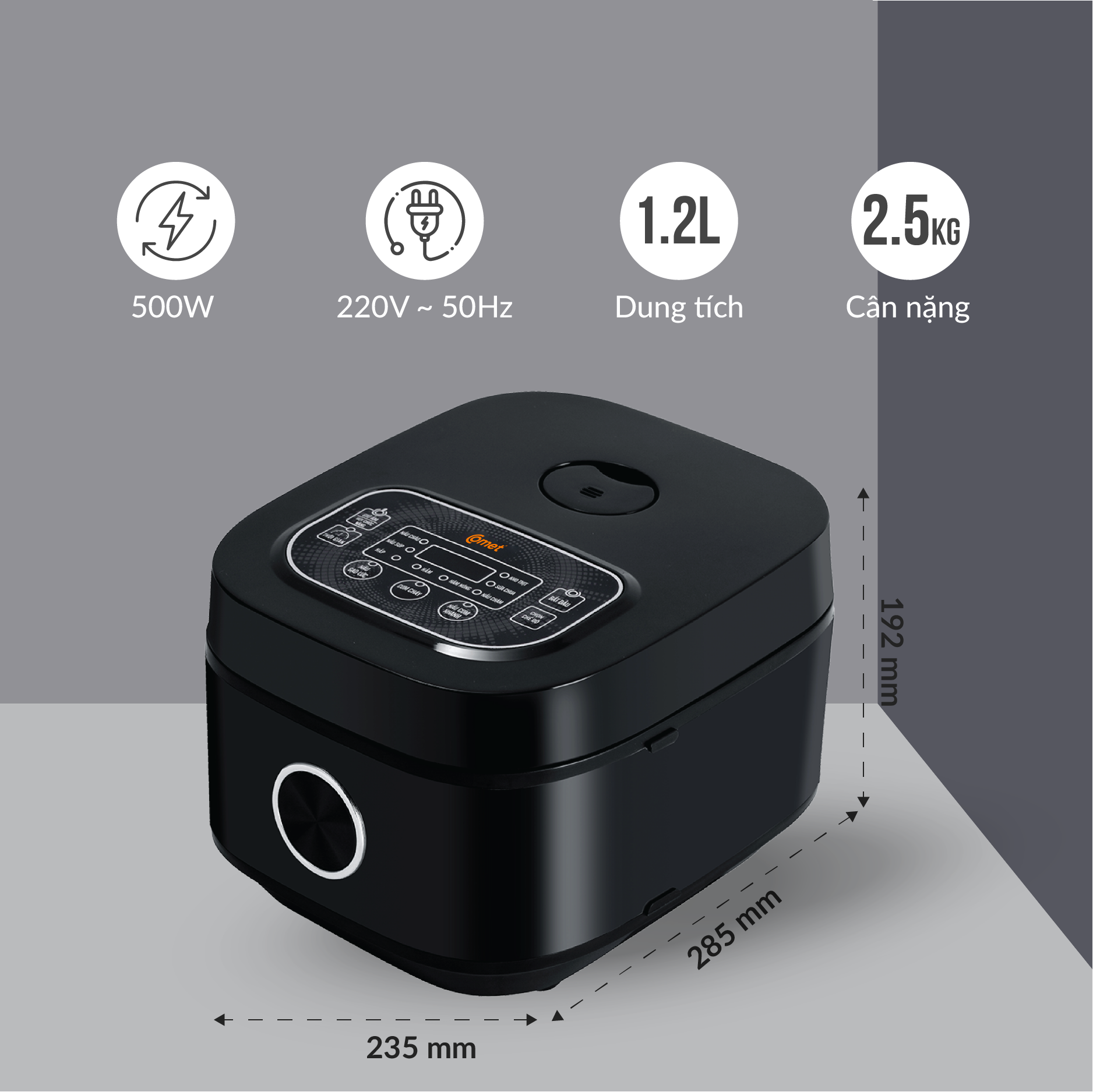 Nồi Cơm Điện Tử Comet CM8085 – Hàng chính hãng - Dung Tích 1.2L, Gia Nhiệt Nhanh, Chống Dính, Đa Chức Năng