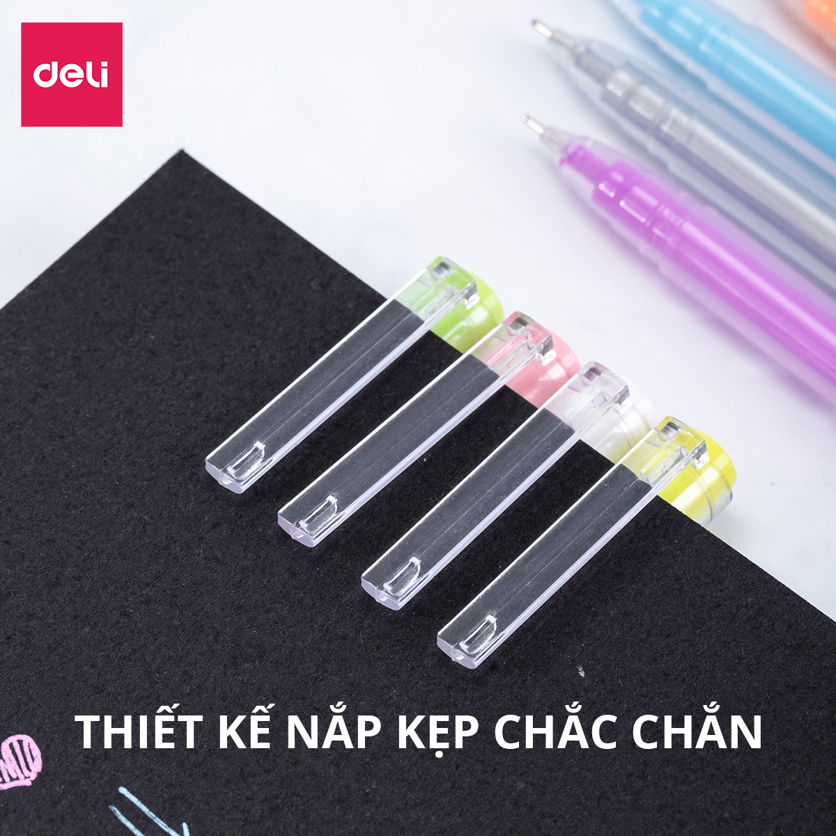 Bút gel nhiều màu Deli - 0.6mm - Mực trơn đều, tích hợp ghim kẹp - 9 màu 9 chiếc/Hộp - 1 hộp - A166