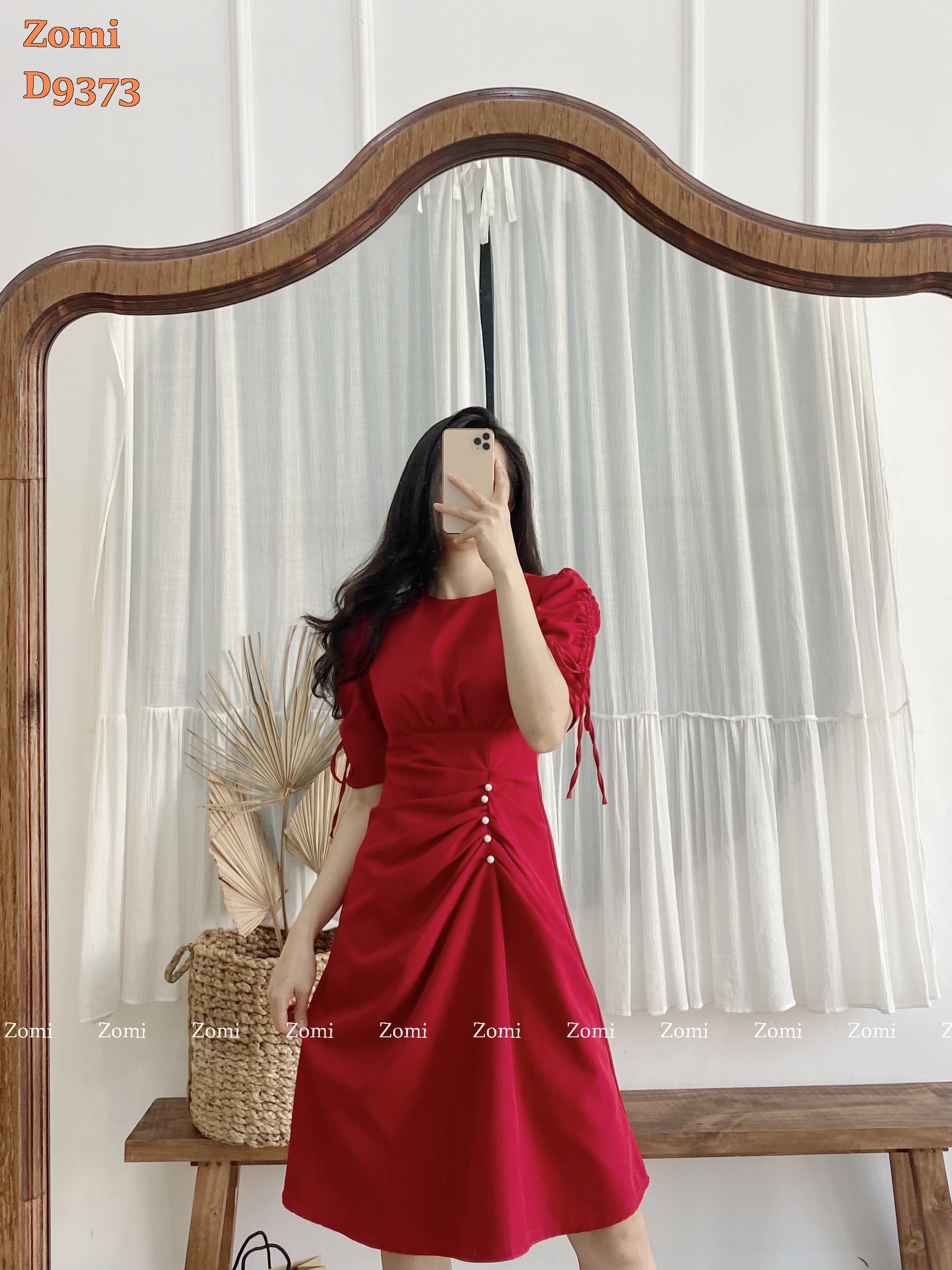 Đầm nữ thời trang đi tiệc phối ngọc trai nhún thân dáng ôm sang chảnh hàng Việt Nam chất lượng cao-D9373