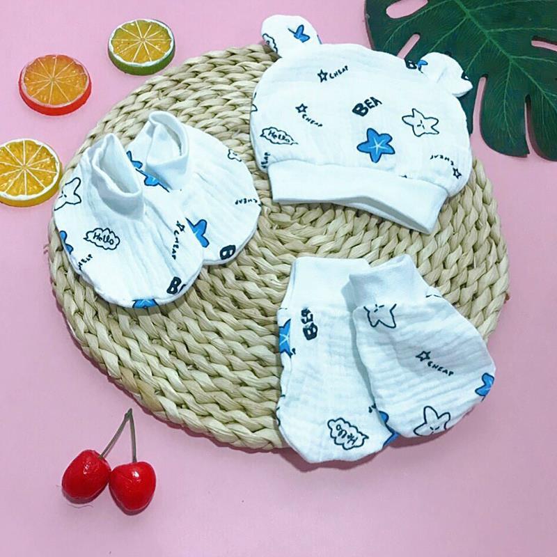 Set mũ và bao tay chân sơ sinh Wooji
