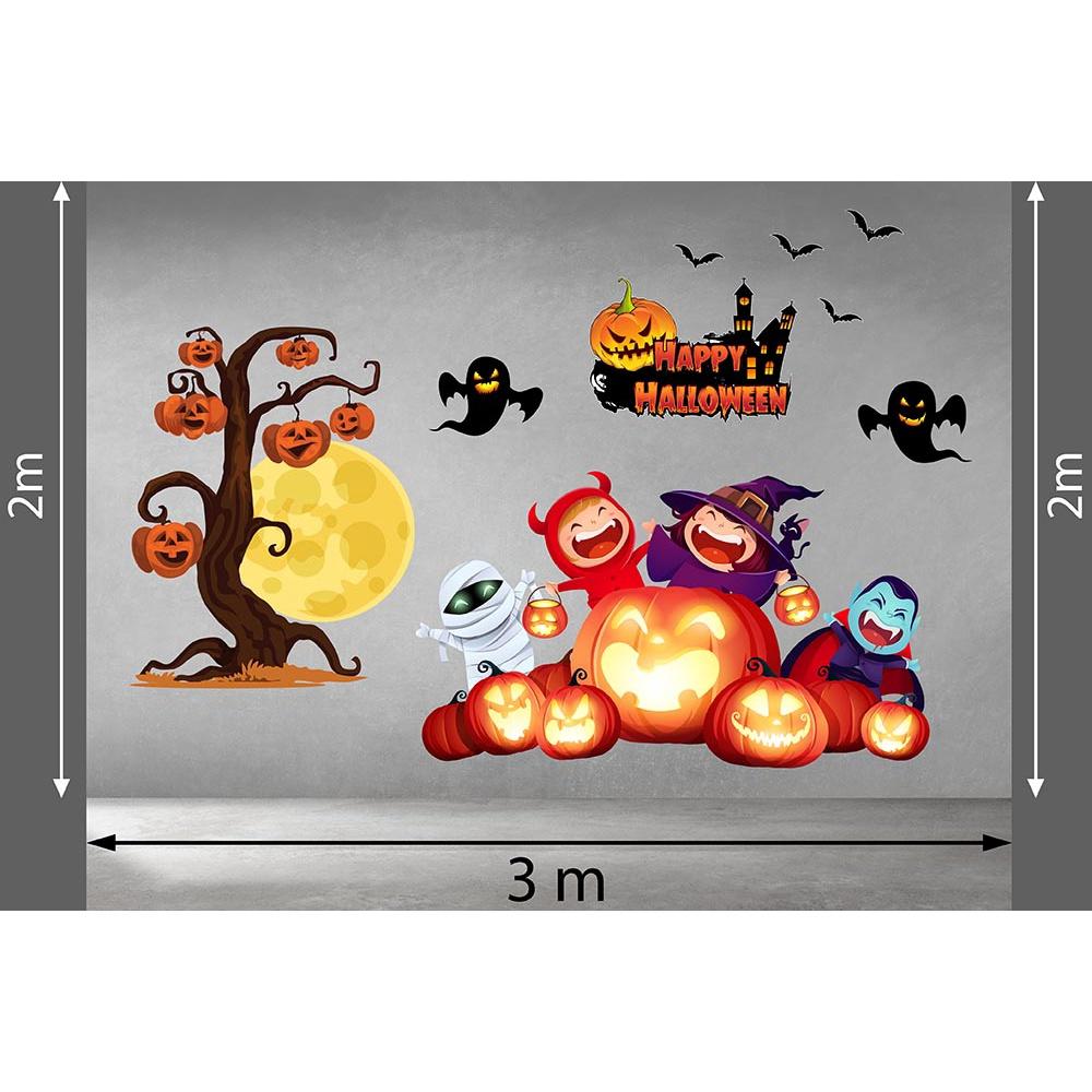 DECAL TRANG TRÍ HALLOWEEN 2021 COMBO CÂY BÍ NGÔ VÀ MA CÀ RỒNG