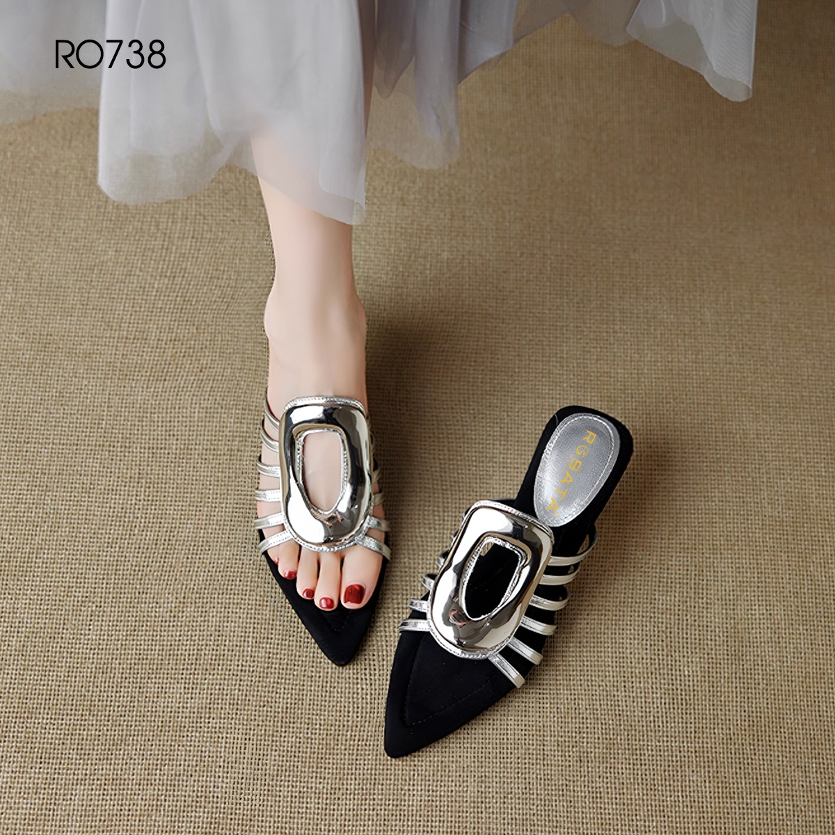 Dép nữ quai ngang, mũi nhọn, đế cách điệu ROSATA RO738 - 5p - Đen, Nâu - BKSTORE