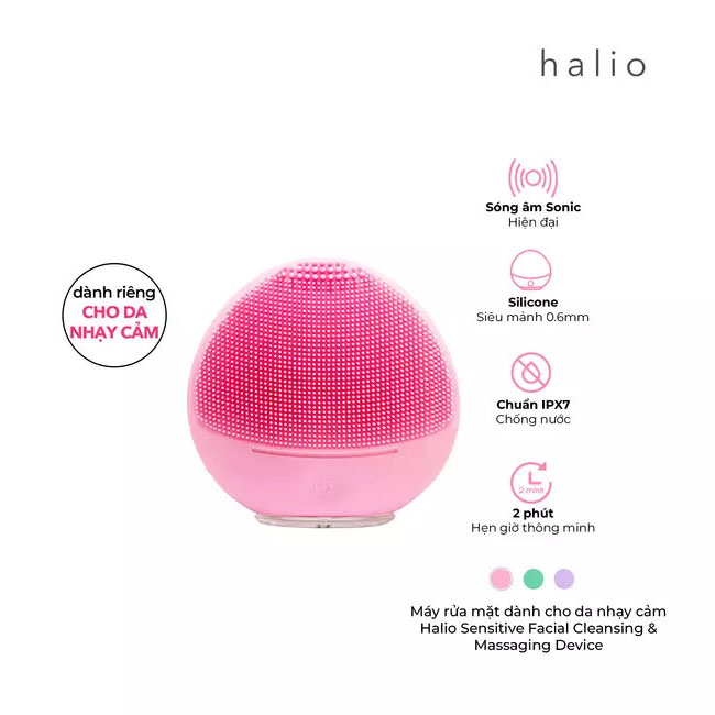 Máy rửa mặt dành cho da nhạy cảm Halio Sensitive Facial Cleansing &amp; Massaging Device baby pink Limited Edition