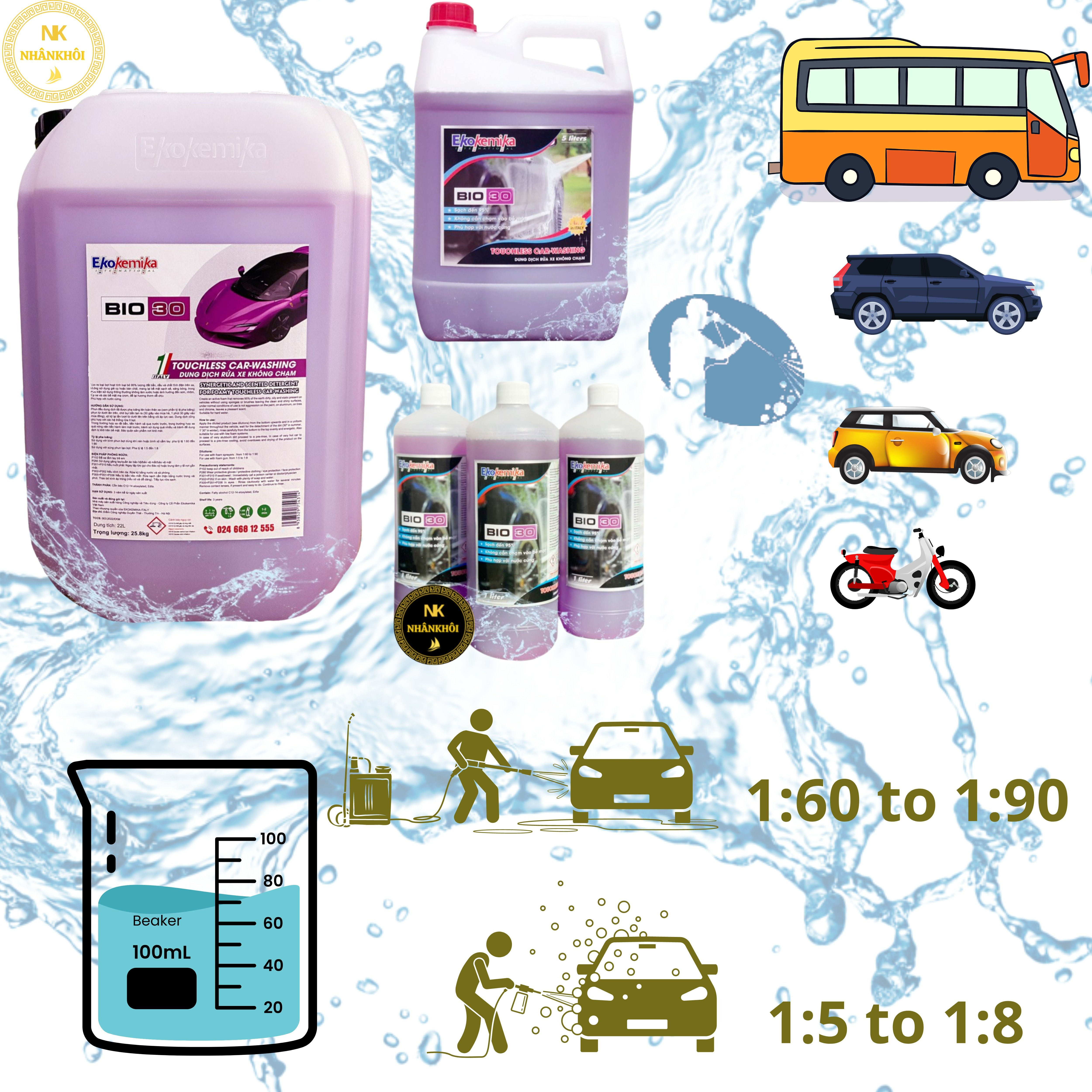 Bio 30 - 5 lít - Dung dịch rửa xe không chạm - Nước rửa xe bọt tuyết - Ekokemika