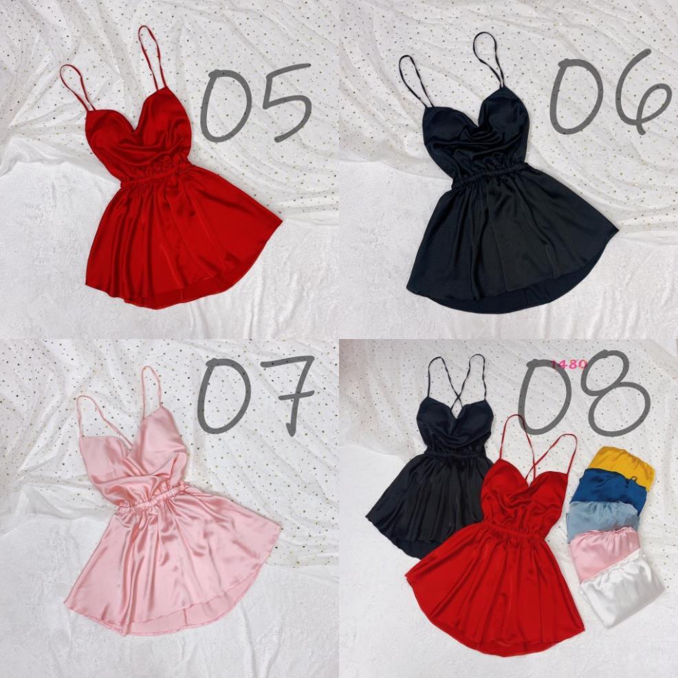Váy Ngủ Sexy Gợi Cảm ️̉ ️ Váy ngủ 2 dây Linqu chất satin mặc ngủ mát freesize