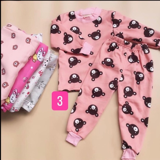 Bộ quần áo nỉ lót lông chui cho bé gái 3-14kg giao họa tiết ngẫu nhiên
