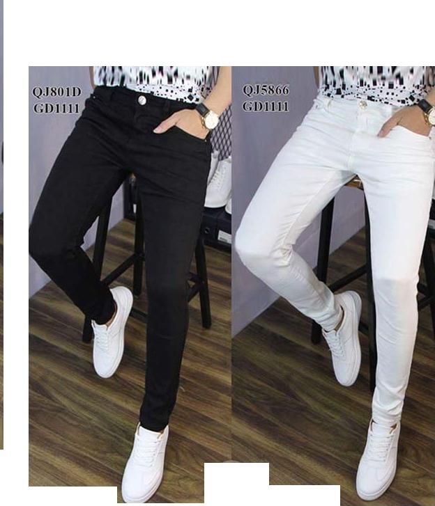 Quần Jeans Nam Trơn Trắng Đen vải êm co giãn dáng ôm