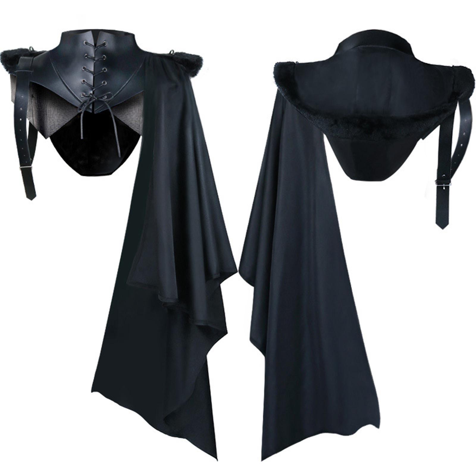 Black Cape Cloak with Buckle Straps Unisex Punk Halloween Gothic Hooded Cape Hat