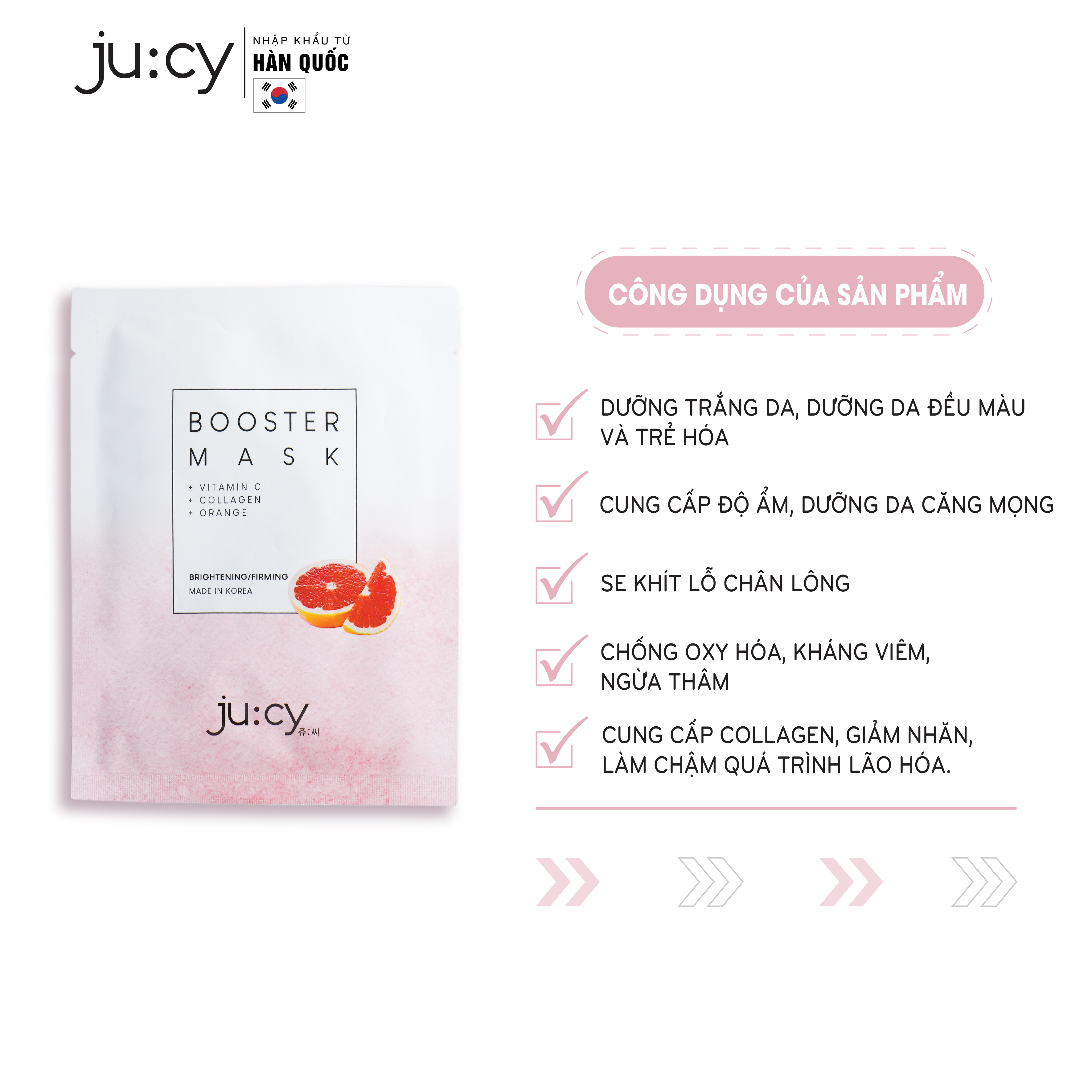 Combo 10 Mặt nạ dưỡng trắng căng bóng da Hàn Quốc Ju:cy Booster Mask