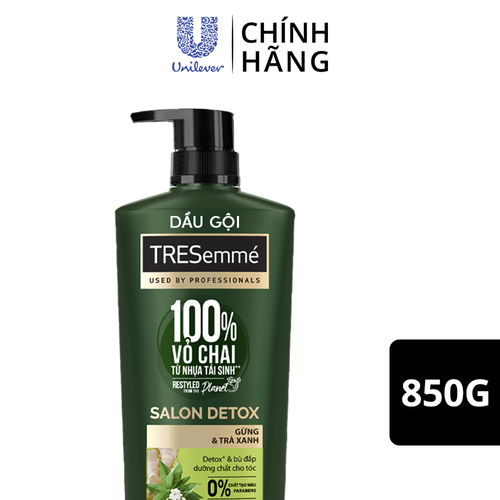 Dầu gội TRESEMME Salon Detox Dưỡng tóc chắc khỏe bóng mượt Gừng và Trà xanh Giúp detox tóc sạch sâu 850g