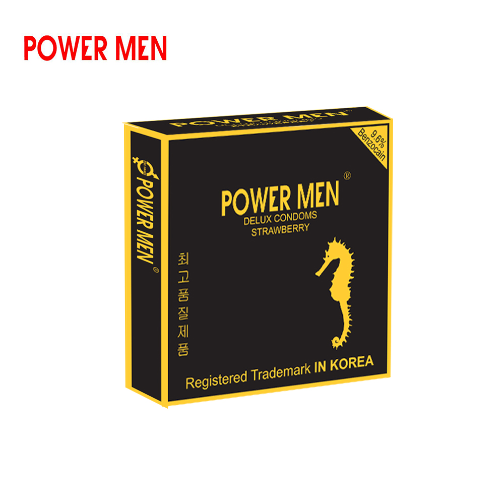 Bao cao su Gân Gai Powermen Strawberry Hương dâu, Chống xuất tinh sớm Hộp 9 bcs - che tên khi giao hàng