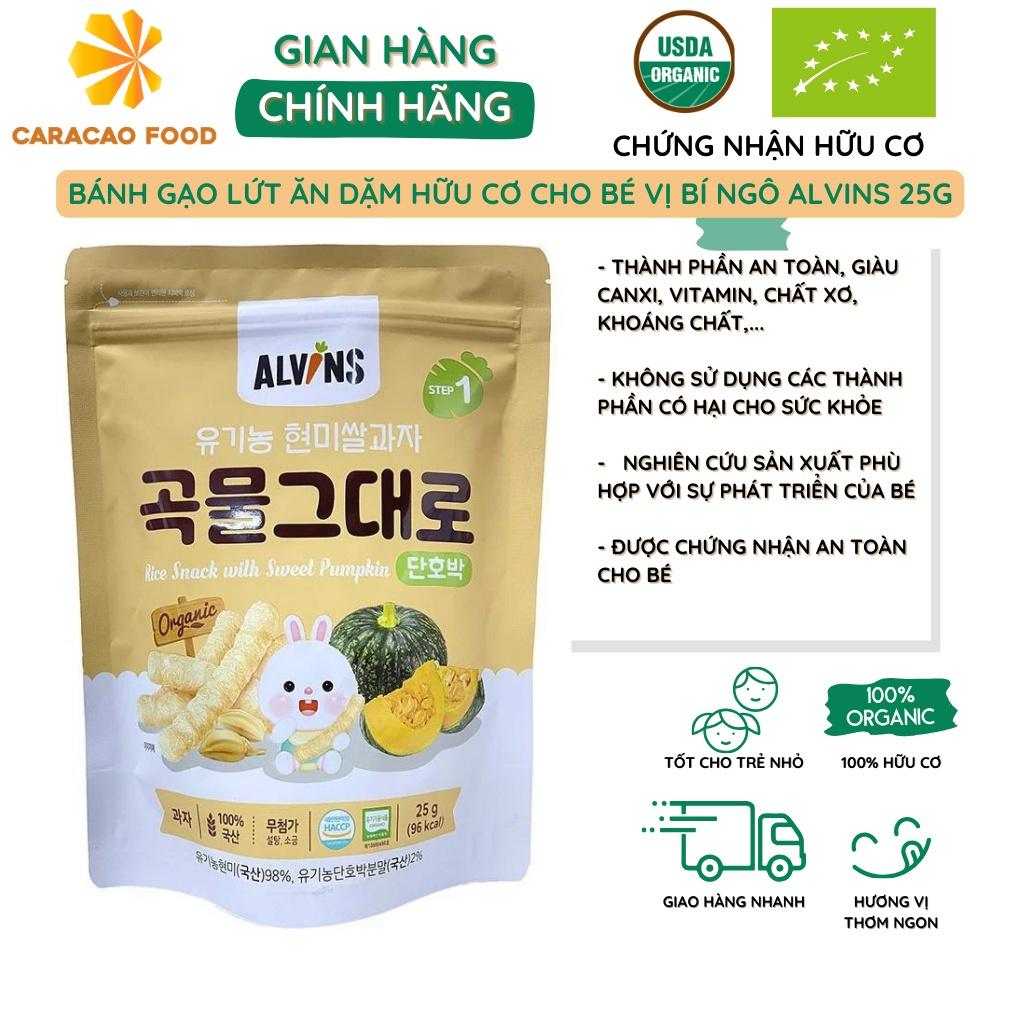 Bánh gạo lứt ăn dặm hữu cơ cho bé vị bí ngô Alvins 25g, Bánh gạo cho bé, Bánh gạo hữu cơ