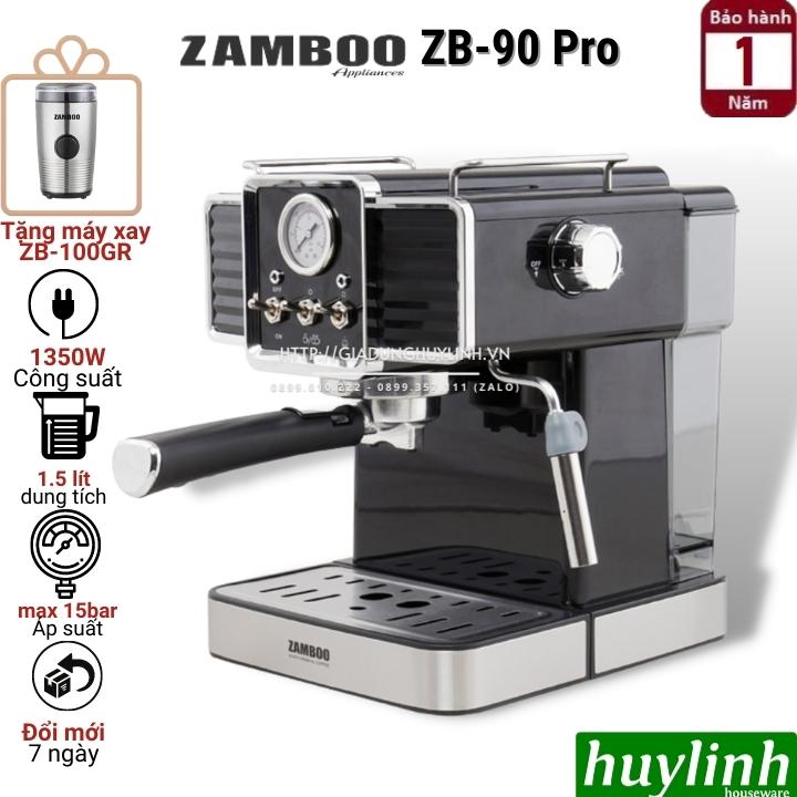 Máy pha cà phê gia đình Zamboo ZB-90 PRO - Tặng máy xay cafe ZB-100GR  - Hàng chính hãng