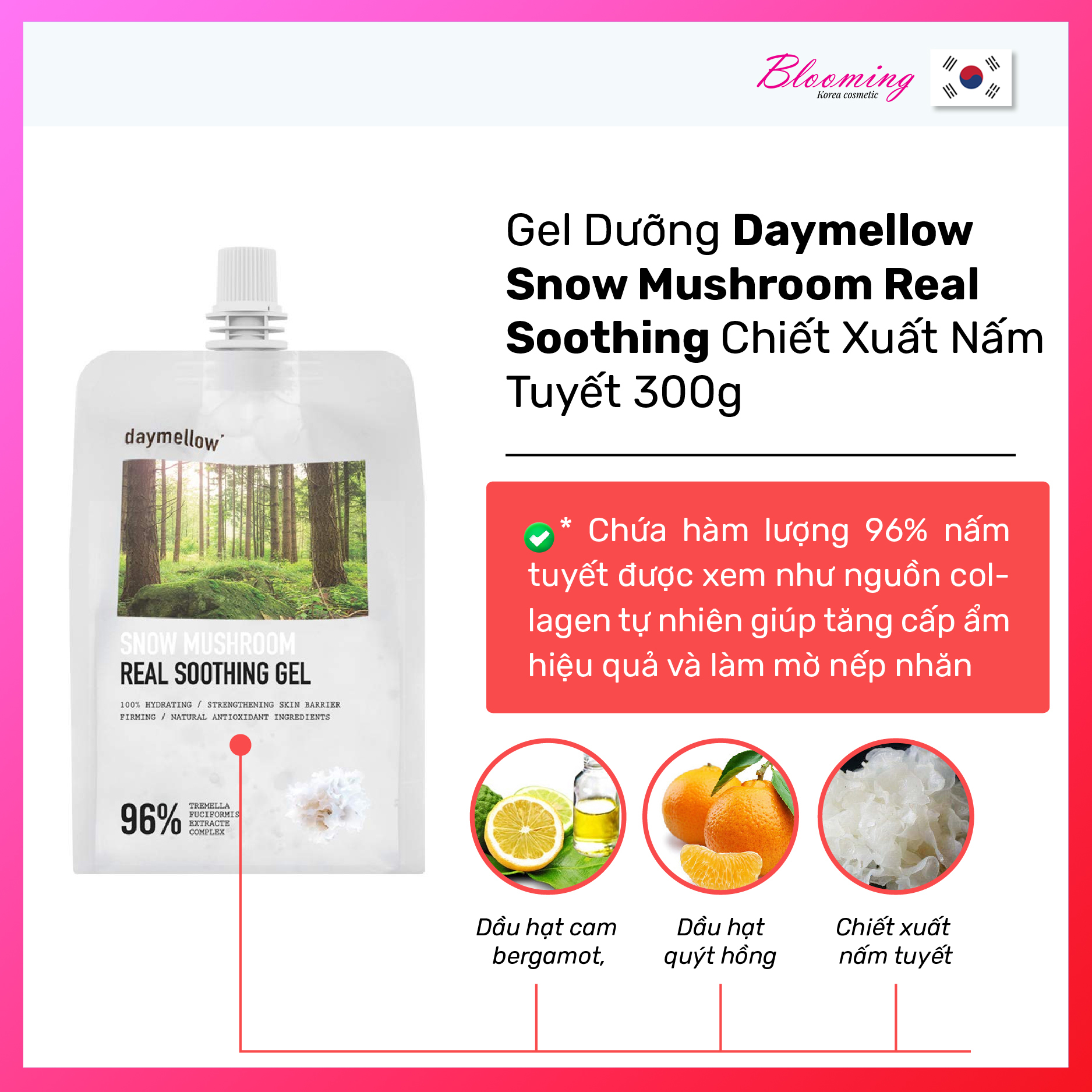 Gel ngăn ngừa lão hóa, giảm nếp nhăn, mờ nám và tàn nhang Daymellow Snow Mushroom Real Soothing 300ml