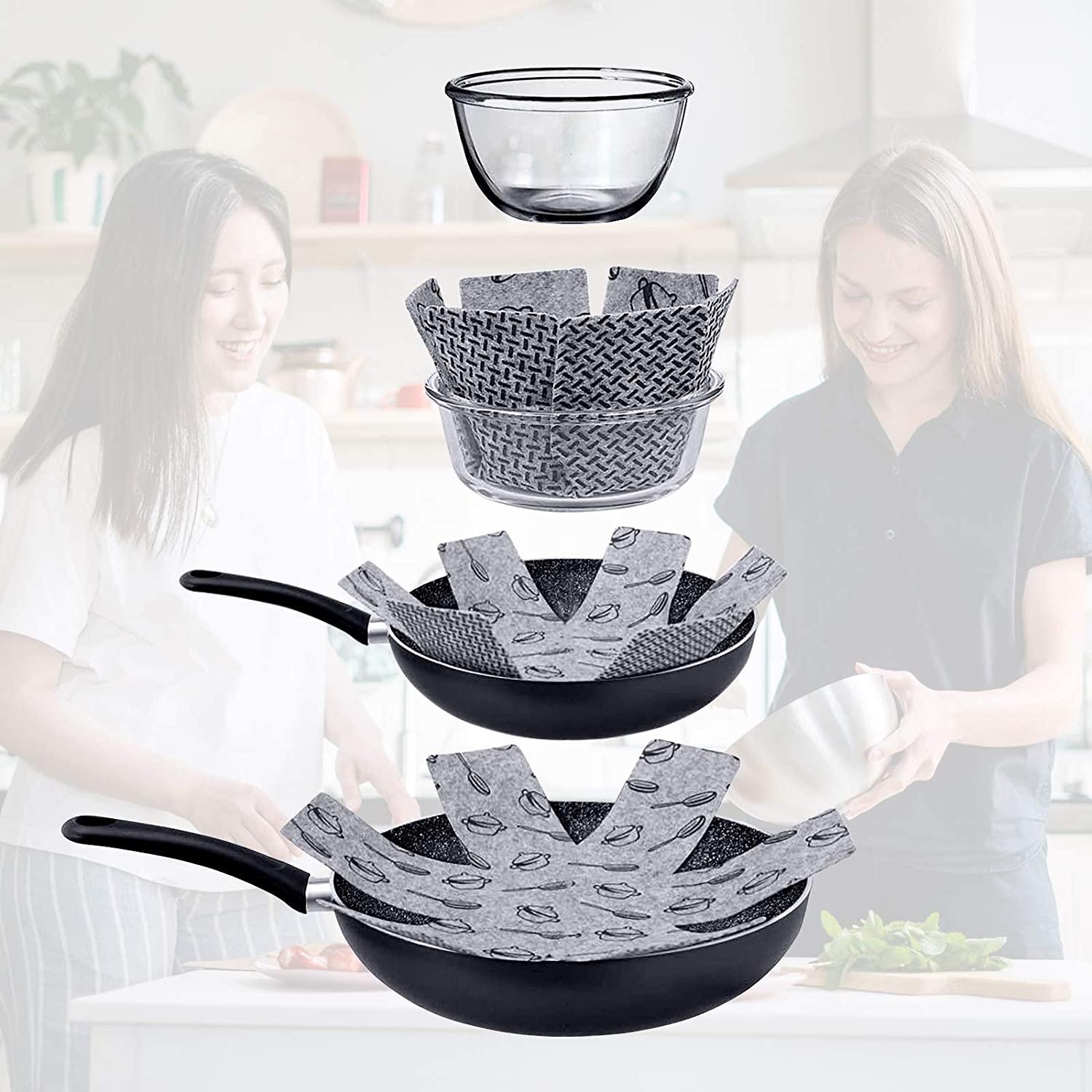 Tấm bảo vệ nồi và tấm bảo vệ chảo, Thiết bị bảo vệ chống trầy xước không dệt 12 miếng Bộ chia nỉ in có đệm, cho nồi chảo 3 kích cỡ khác nhau
