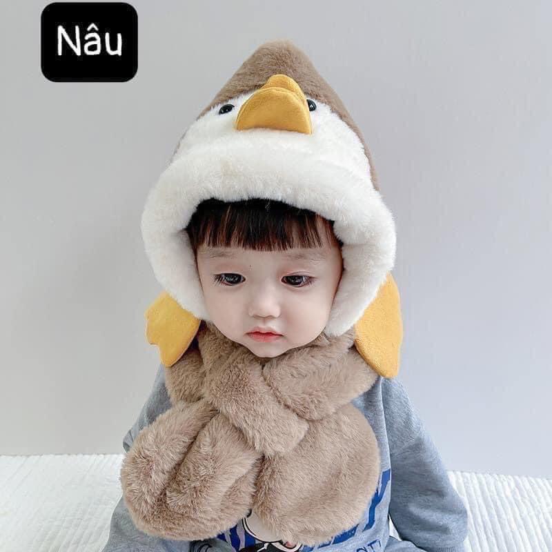 MŨ LỒNG KÈM KHĂN QUÀNG CỔ HÌNH VỊT SIÊU YÊU CHO BÉ