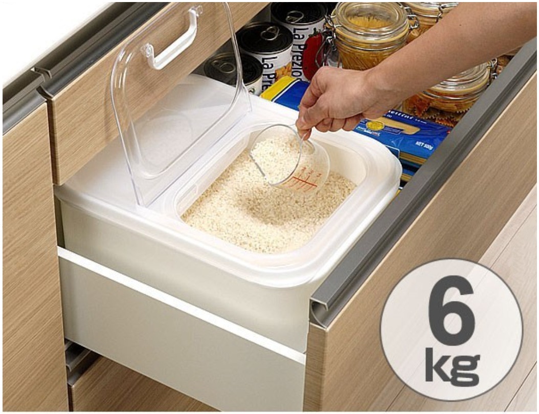 Thùng đựng gạo 6kg nắp bật có 2 ngăn kèm ca đong nội địa Nhật Bản