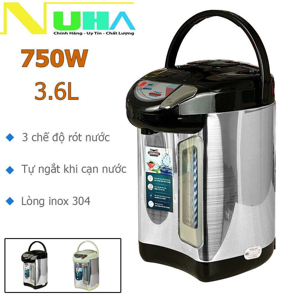 Bình thủy điện 3.6L Ladomax HA-1636 thiết kế 3 lớp giữ ấm, ruột bình inox 304, có 3 chế độ rót-Hàng chính hãng