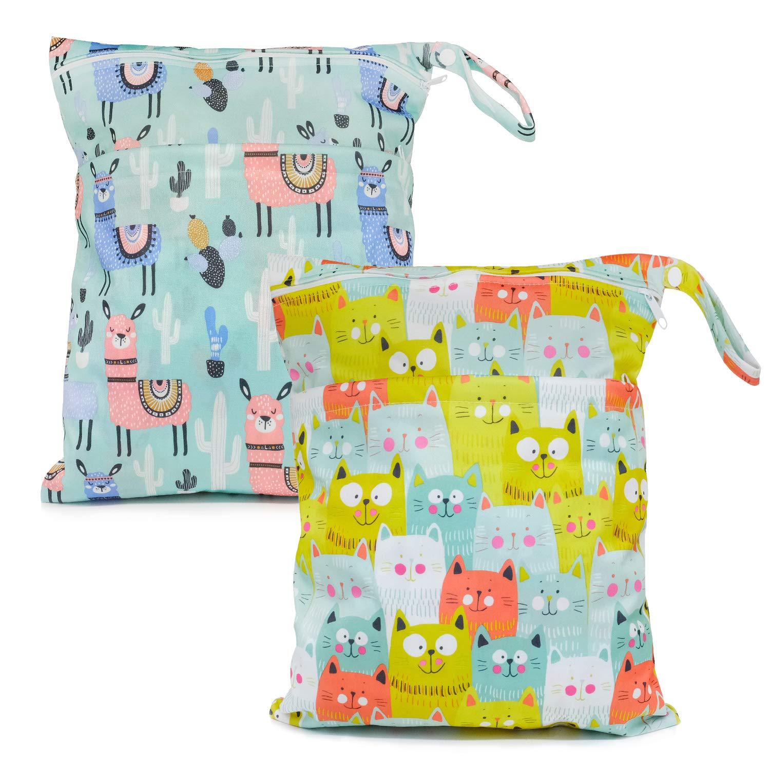 2PCSDIAper Wet / Dry Tag Túi chống thấm nước tái sử dụng có thể tái sử dụng với hai túi có khóa kéo