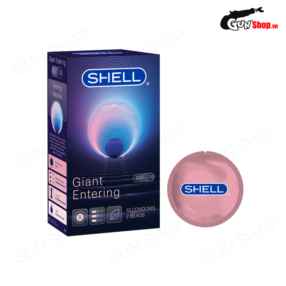 Bao cao su Shell Giant Entering gân nổi, bi tăng 3cm - Hộp 10 cái | SHELL CHÍNH HÃNG