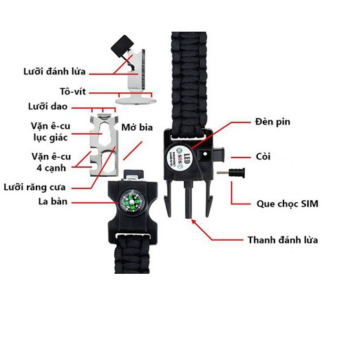 vòng đeo tay sinh tồn đa chức năng 20 in 1