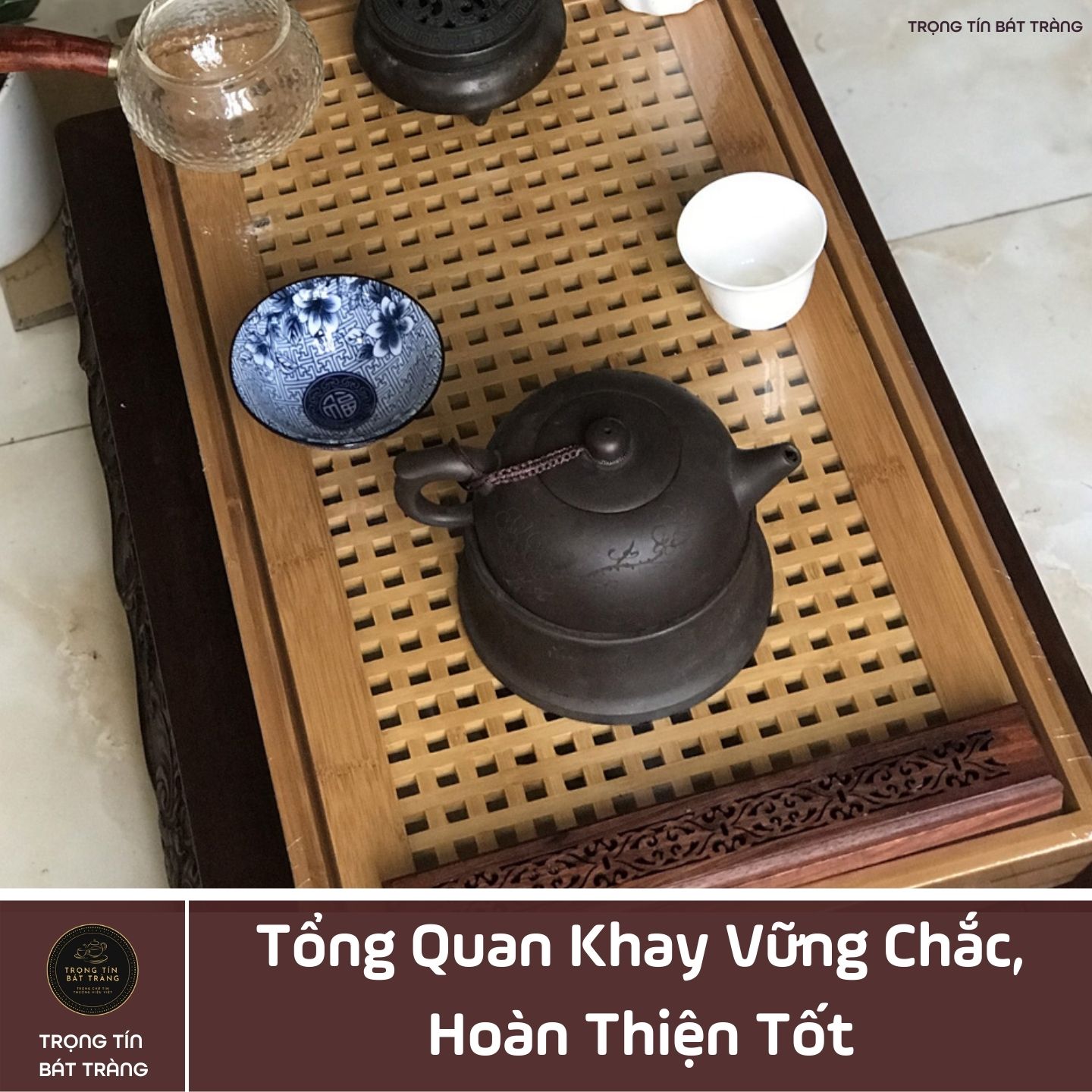 KT 05 Khay Trà Tre Cao Cấp Chữ Nhật Kích Thước 50*29*6