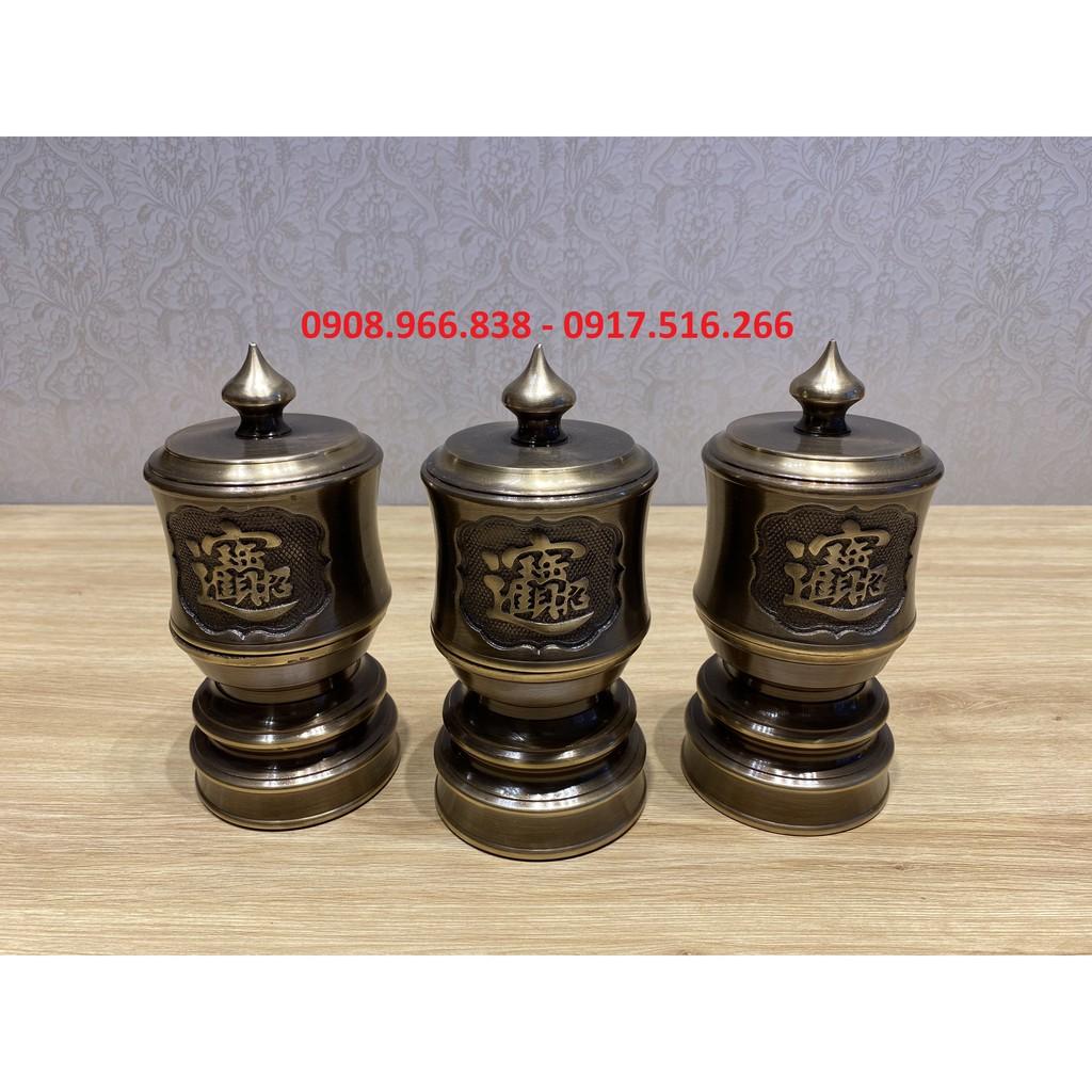 Bộ đài nước bằng đồng đường kính 9 cm cao 19 cm màu HUN GIẢ CỔ