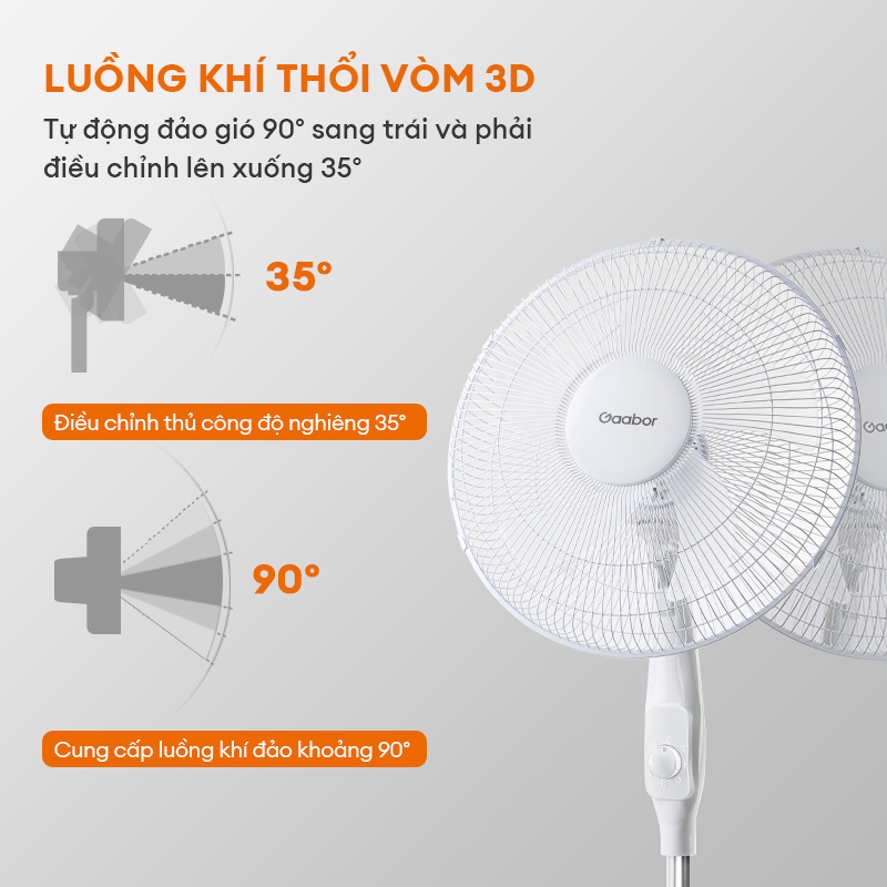 Quạt điện đứng 5 cánh 3 tốc độ Gaabor FM430M-WH05A độ ồn cực thấp đảo gió 90 độ tuần hoàn tùy chỉnh tiết kiệm điện - Hàng chính hãng