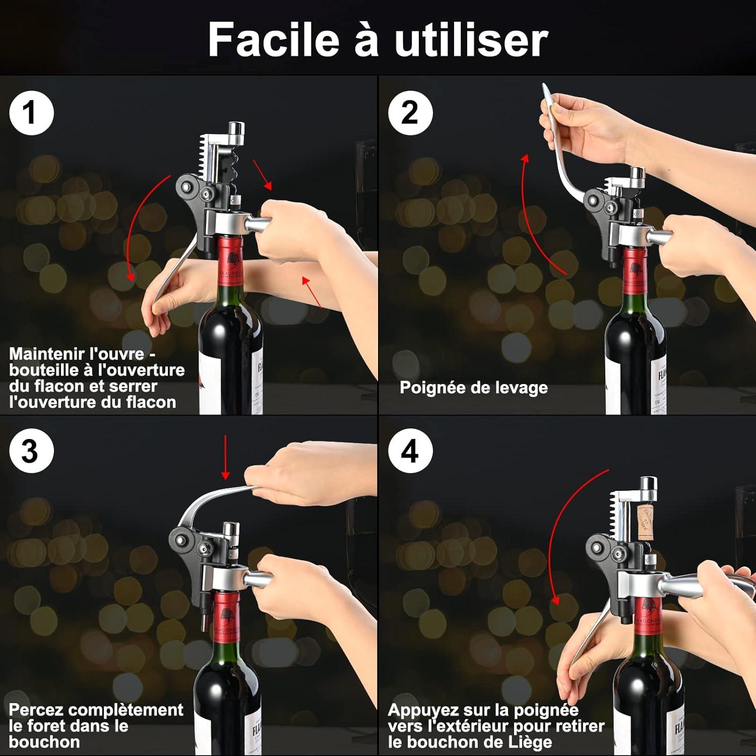 Chụp Cork, dụng cụ mở chai rượu vang với hộp số quà tặng, 5 miếng phụ kiện rượu, bộ dụng cụ mở chai, quà tặng nam