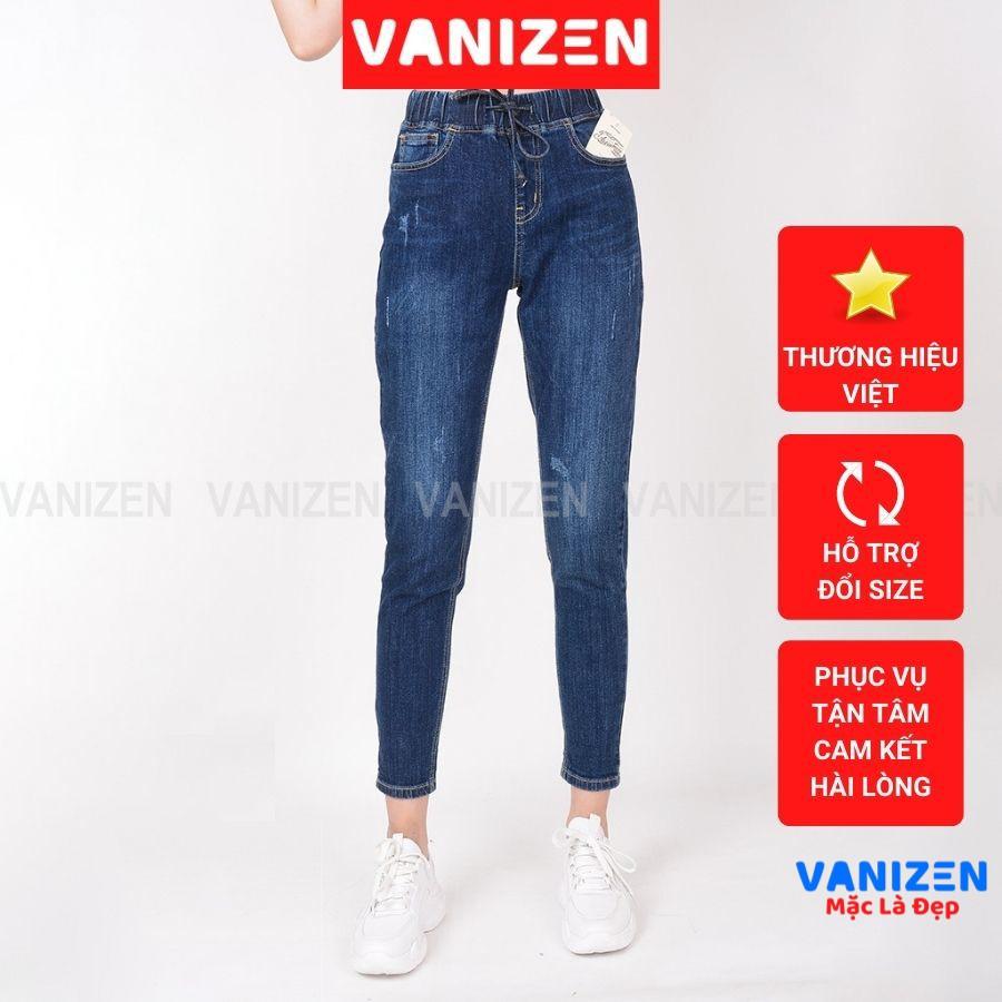 Quần jean nữ ống rộng baggy đẹp lưng cao cạp chun xước nhẹ hàng cao cấp mã 323 VANIZEN