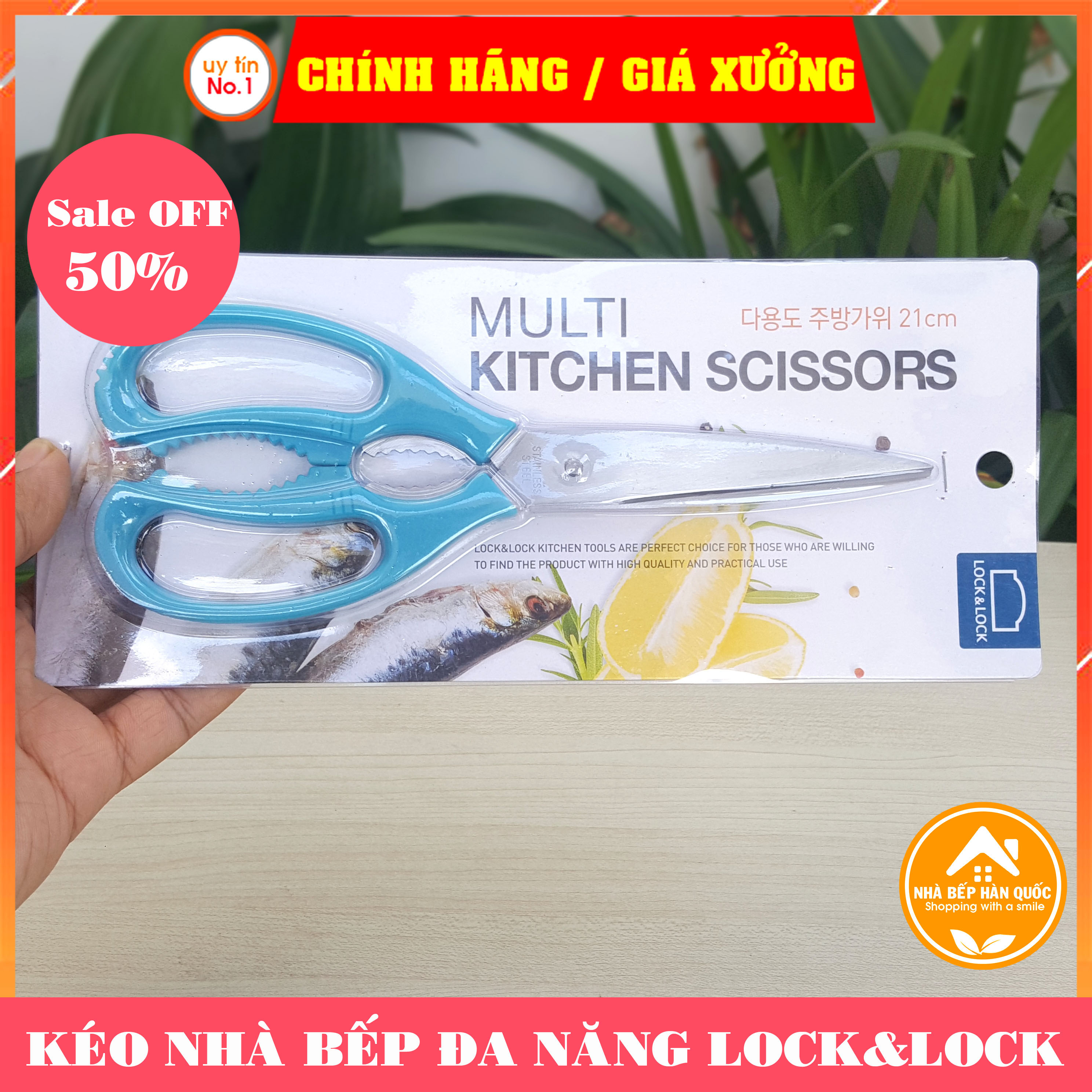 Kéo nhà bếp đa năng Lock&Lock Lock&lock Multi Kitchen Scissors F00097 màu xanh dương dài 21cm