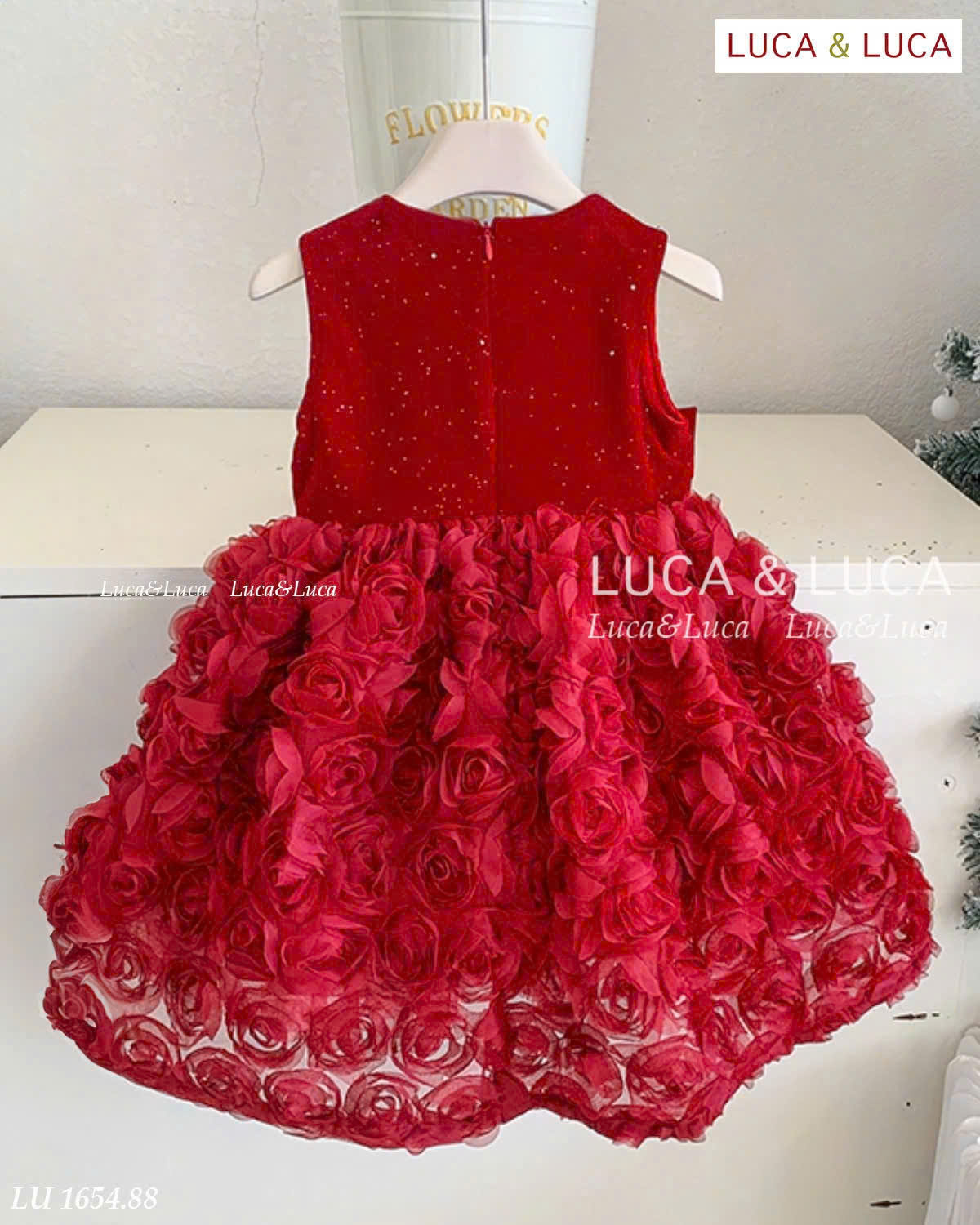 Đầm váy công chúa cho bé gái màu đỏ mặc lễ tết noel giáng sinh năm mới dự tiệc từ 10-40kg