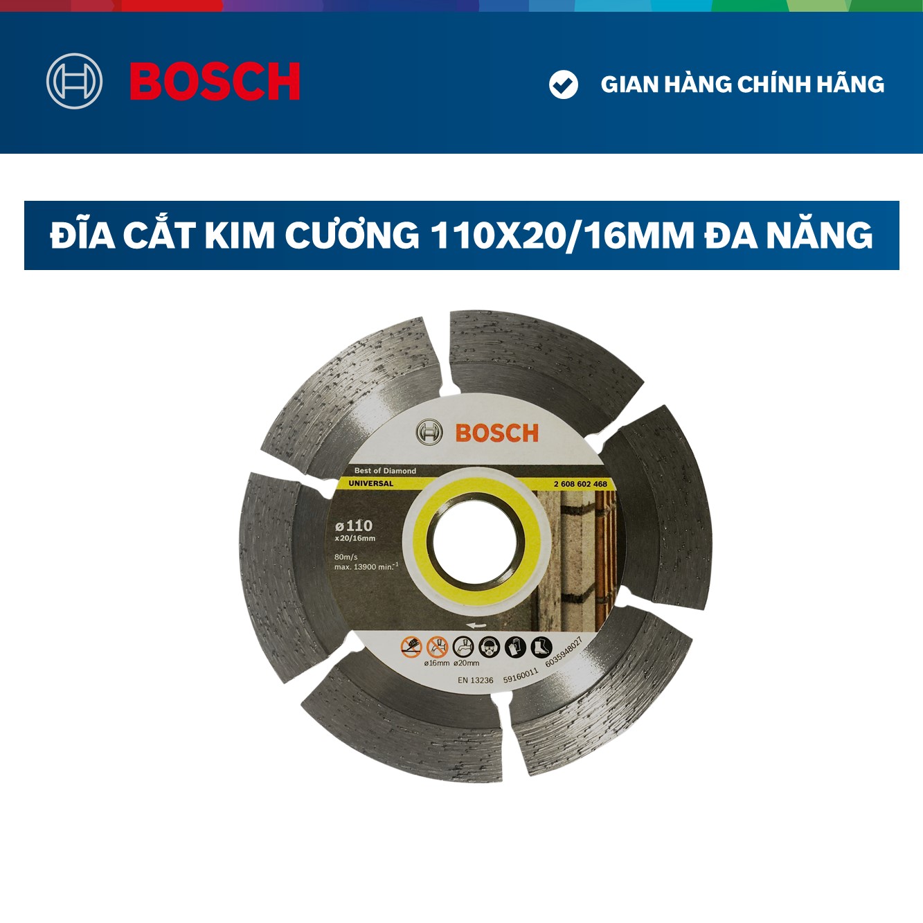 Hình ảnh Đĩa cắt kim cương Bosch 110x20/16mm đa năng