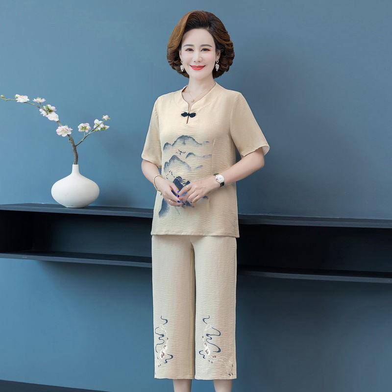 Đồ bộ nữ trung niên, bộ mặc nhà chất liệu đũi siêu mát