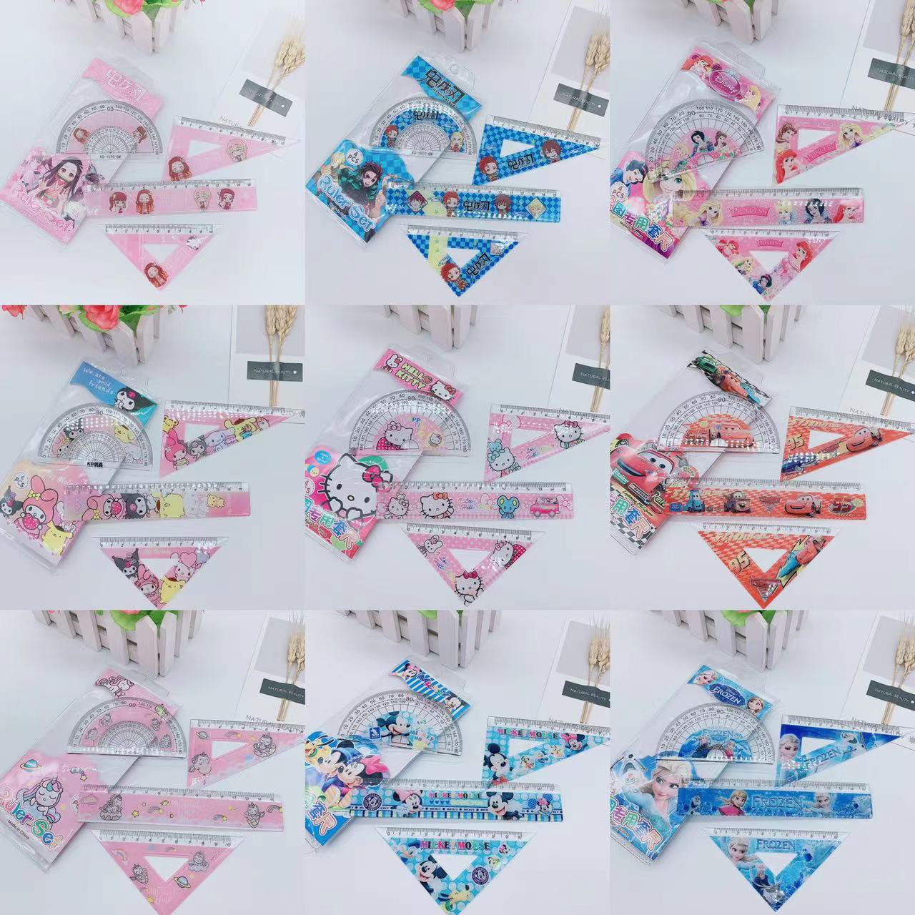 Đồ dùng học tập cho bé, Bộ thước kẻ 4 món hoạt hình dễ thương cute cho bé lựa chọn