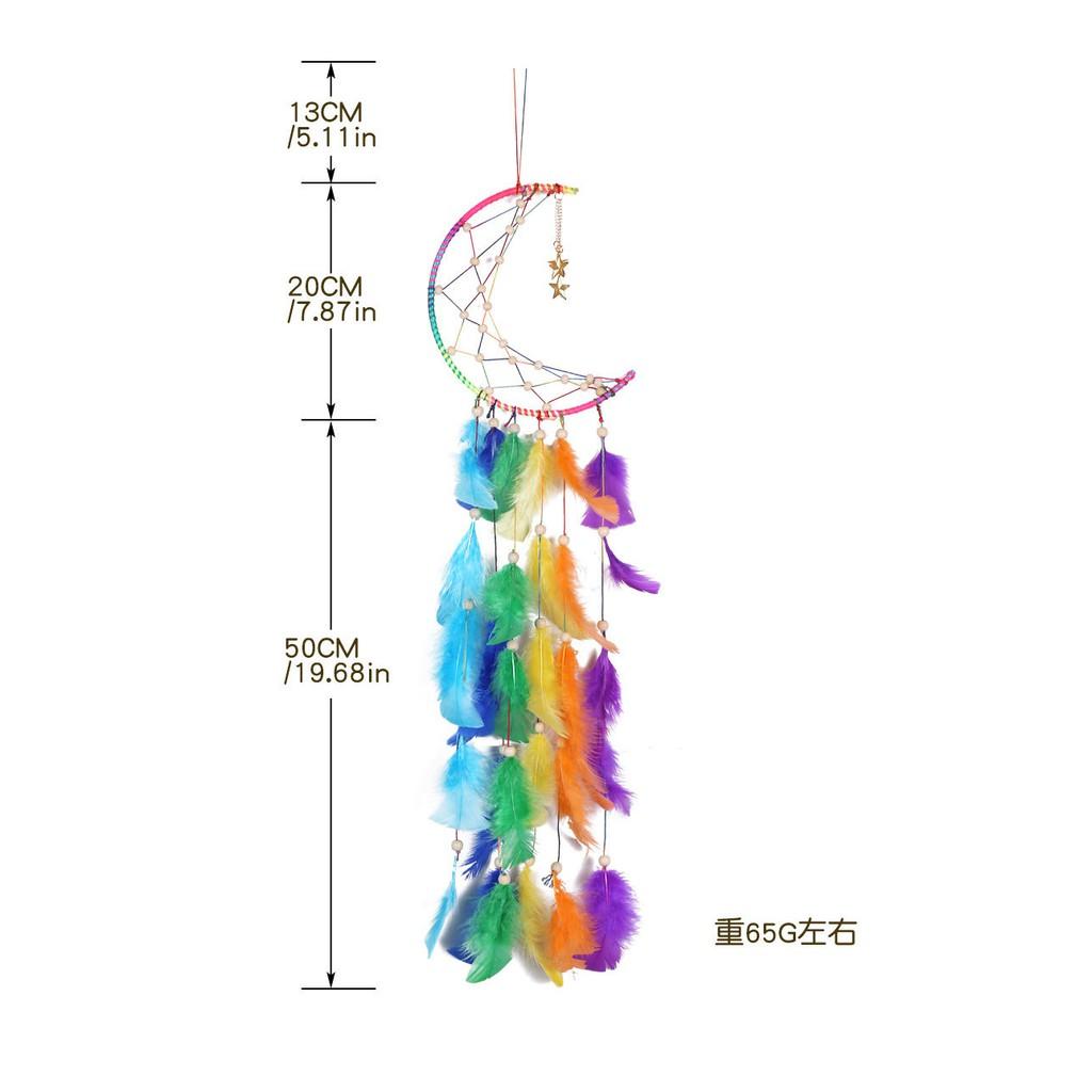 Dream Catcher Mặt Trăng Nhiều Màu Đính Lông Vũ - Đã làm sẵn