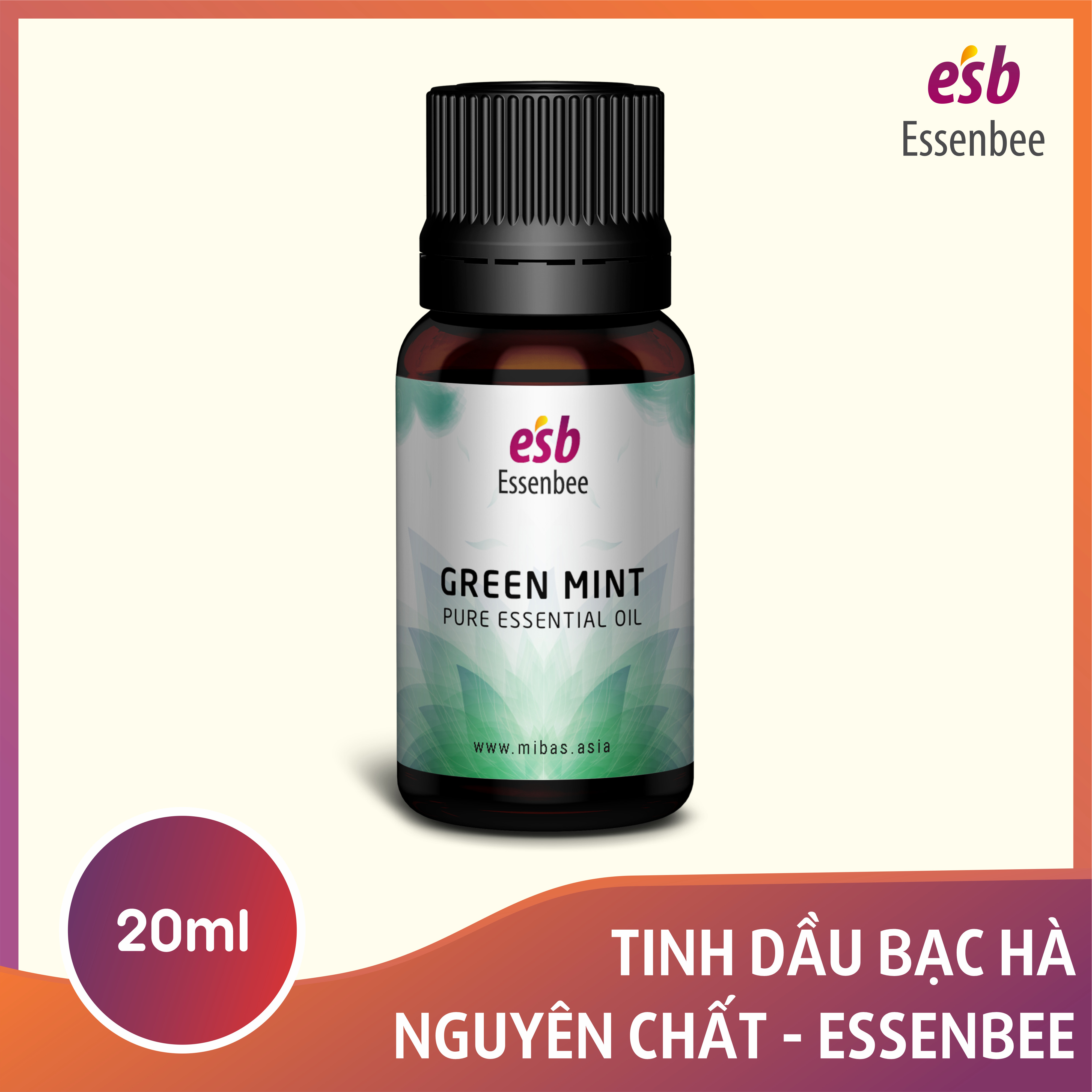 Tinh dầu thiên nhiên Bạc Hà Nhật Bản – Essenbee – 20ml - Hỗ trợ thư giãn tinh thần, giảm stress và đau đầu, chống say tàu xe, giúp giảm ho, nghẹt mũi, viêm xoang