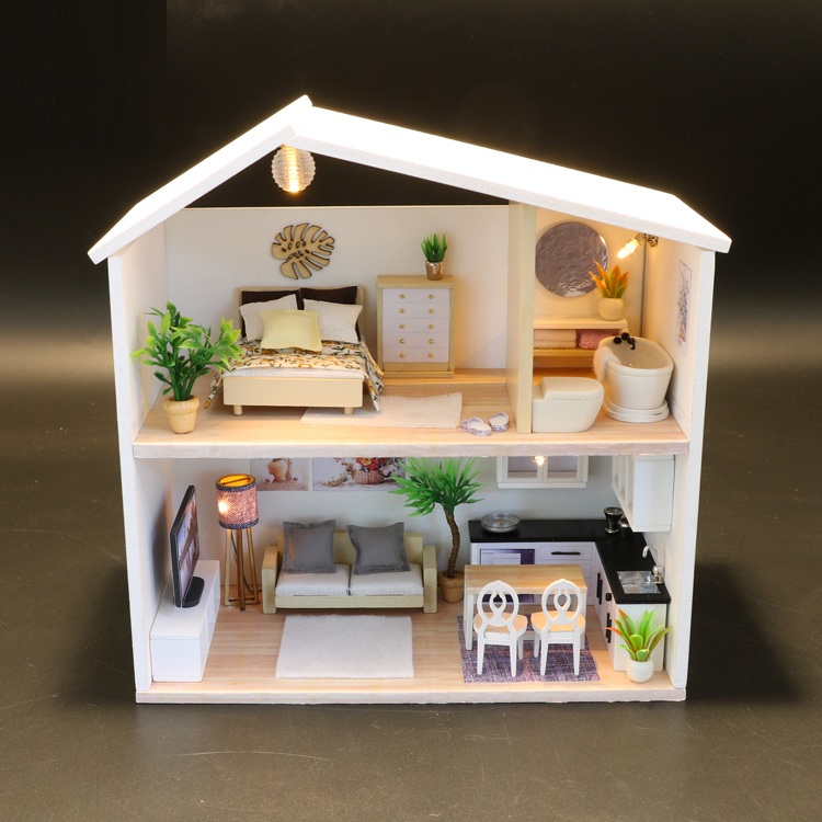 Mô hình nhà DIY Doll House Light Time Kèm Đèn LED và Mica chống bụi
