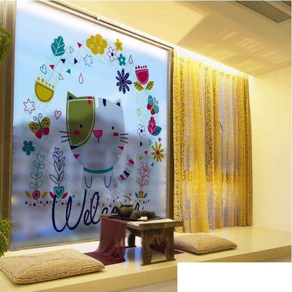 Decal dán kính cao cấp - Mèo ú sắc màu đáng yêu