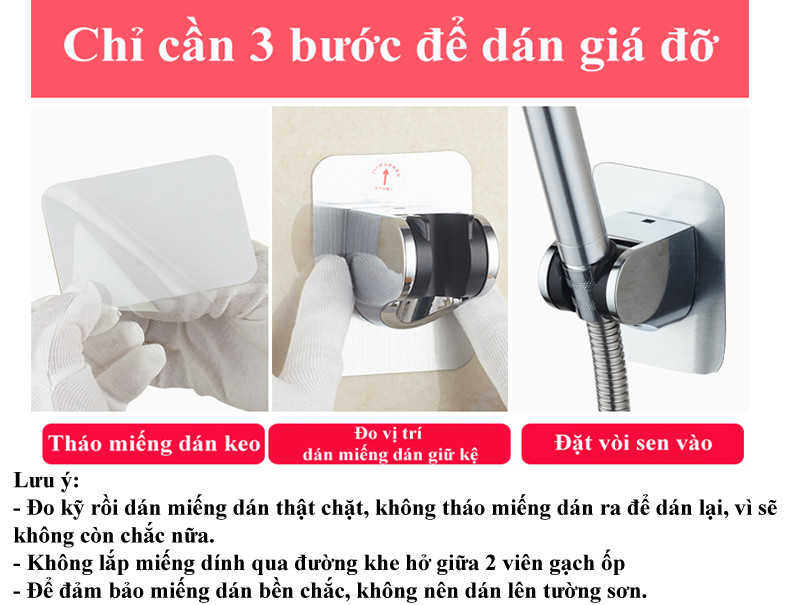 Giá Đỡ Vòi Sen Gật Gù Chỉnh Góc Gắn Tường bằng Miếng dán Siêu Dính Nhanh Gọn, Tiện Lợi