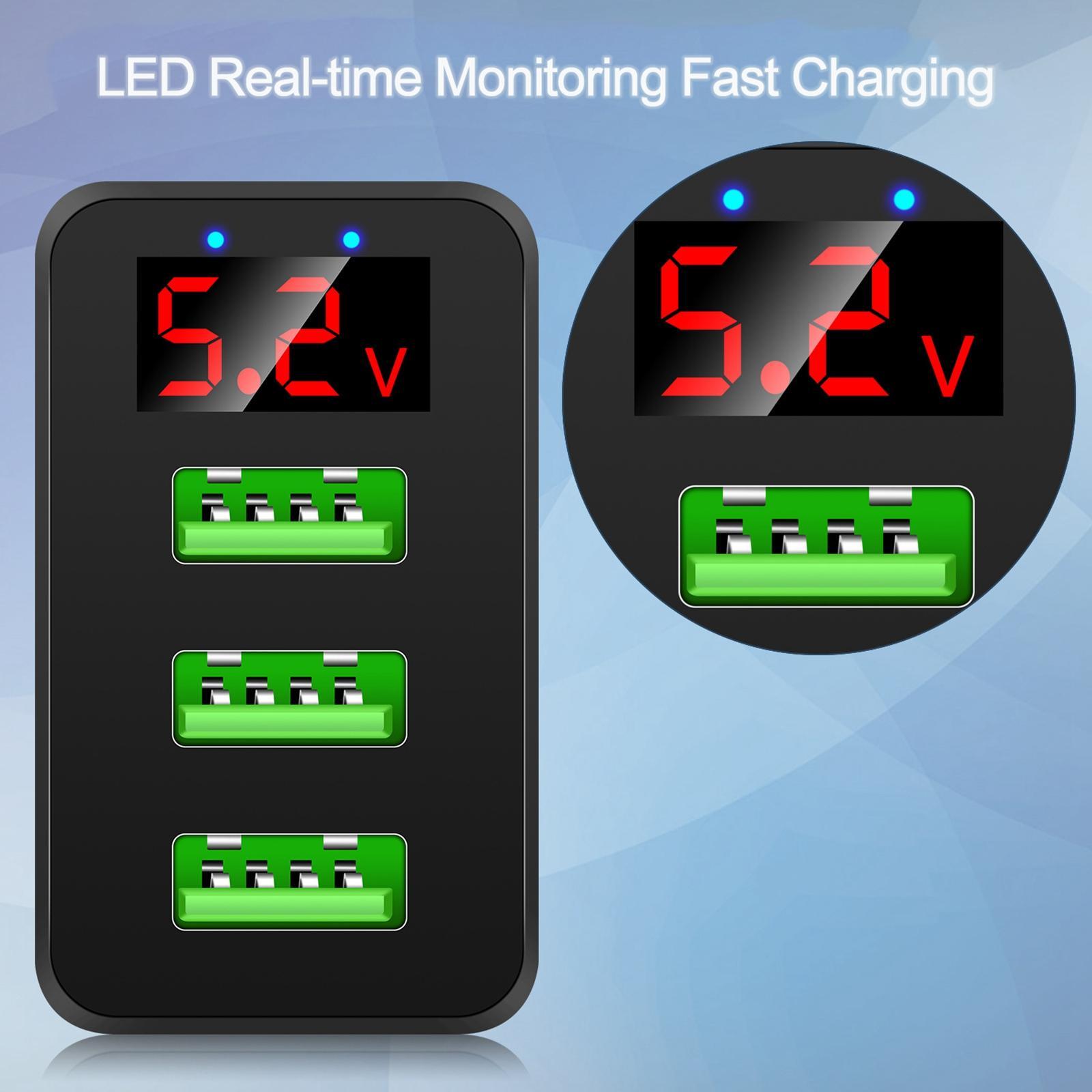 3USB Digital Display Fast Charging  with Display Compact Multi  Phone Charger Fast Charging Block for Travel Charging
