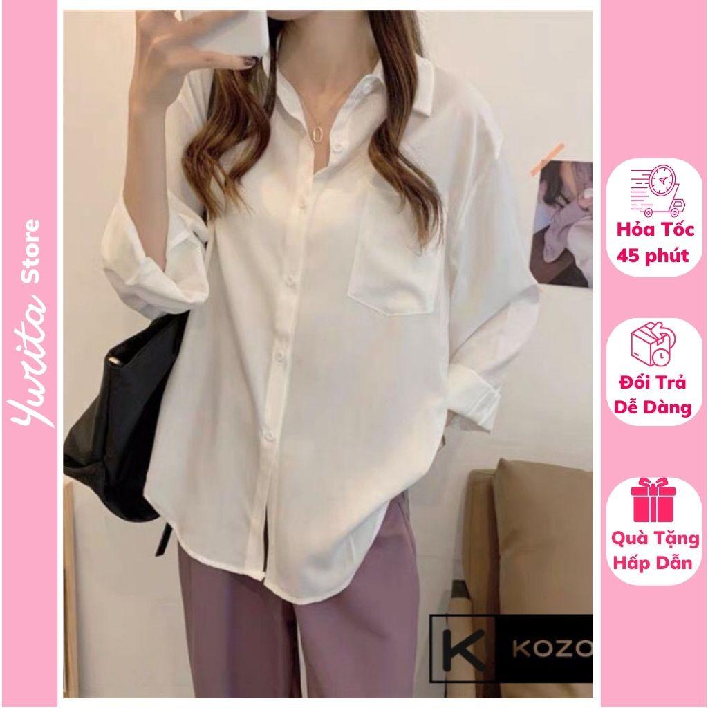 Áo Sơ Mi Trắng Nữ Form Rộng YURITA Vạt Bầu Dáng Dài Phong Cách Hàn Quốc Ulzzang Vintage