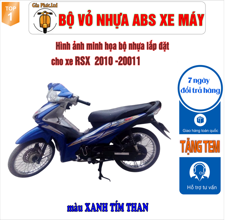 [TẶNG TEM] Dàn áo xe WAVE RSX 110 nhựa nguyên sinh ABS cao cấp màu XANH TÍM THAN  đời 2010 -2011