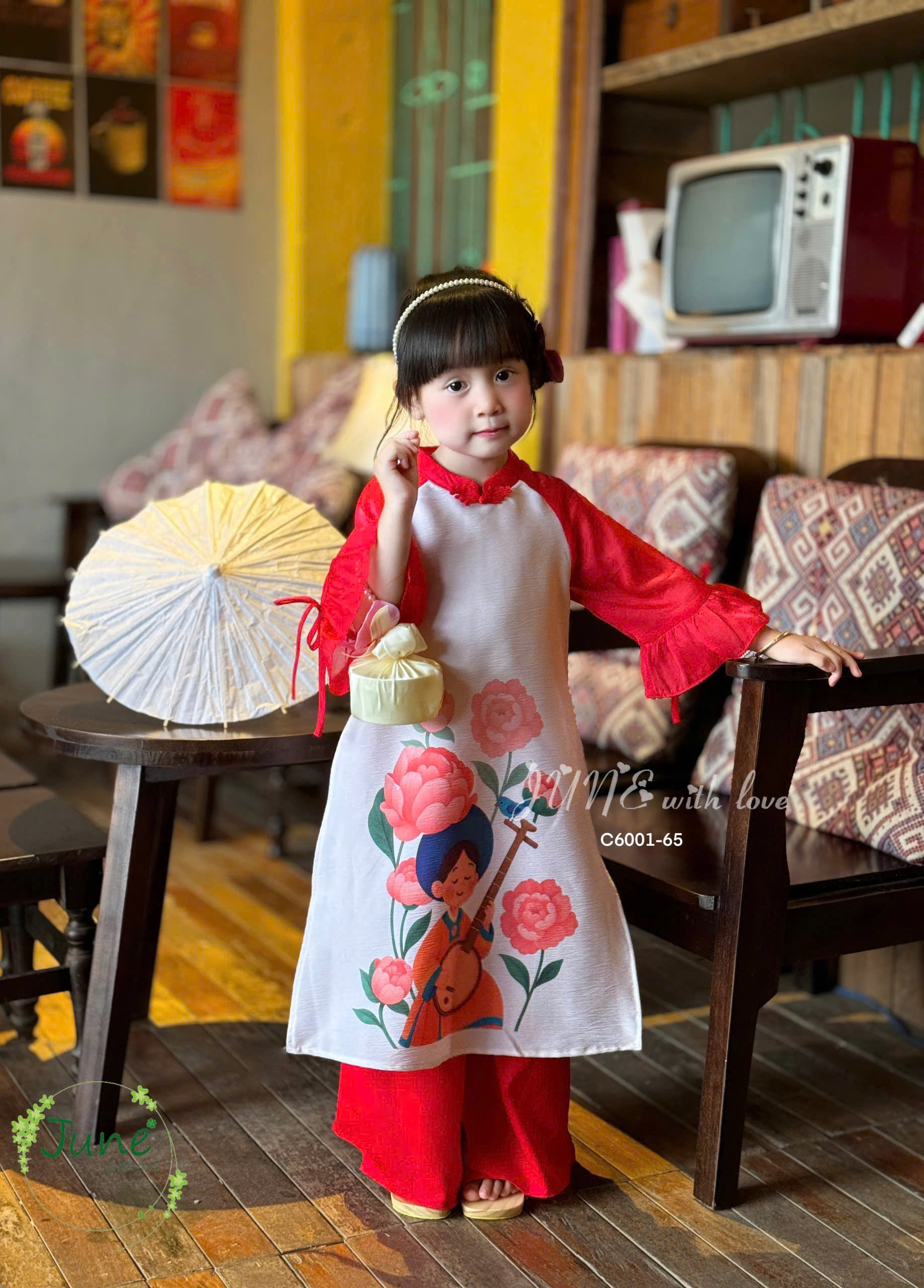 Áo dài tết cho bé gái mẫu Như ý xuân sang xinh xắn từ 10-40kg hàng thiết kế cao cấp (không kèm cài)