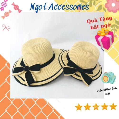Mũ Cói Rộng Vành Nón Cối Đi Biển Cho Nữ Phối Nơ Ngắn Ngọt Accessories Chống Nắng Mùa Hè