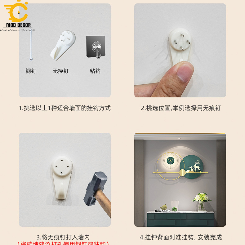 Đồng hồ treo tường kim trôi hươu xanh 2177 decor phòng khách sang trọng
