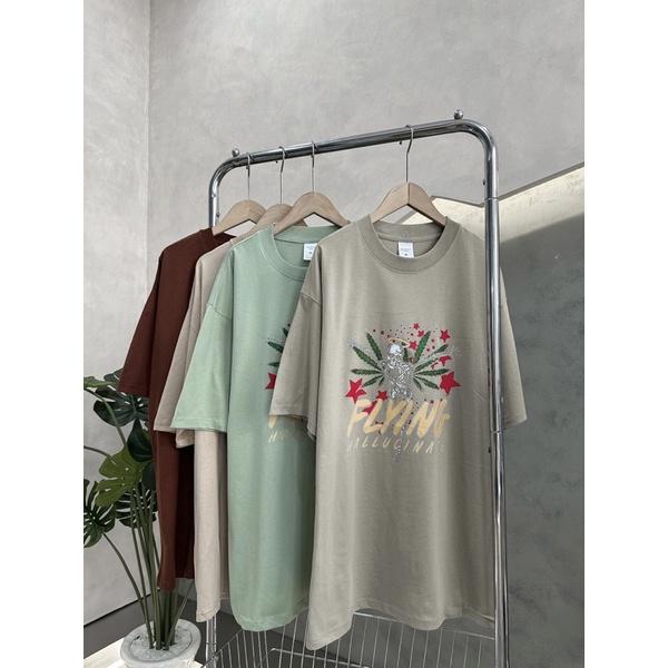 Áo thun cotton áo tay lỡ unisex 2 màu xanh in cánh chuồn chuồn