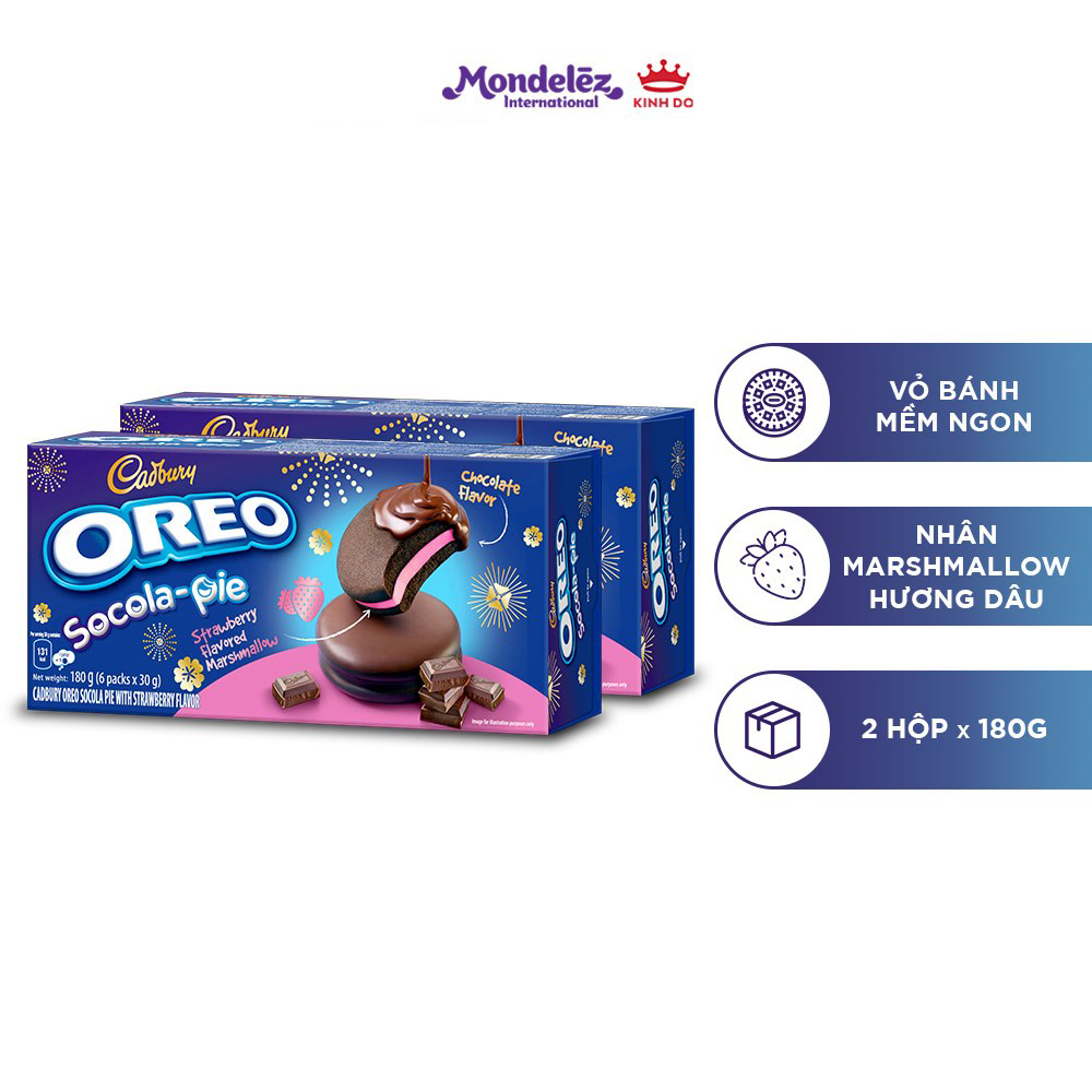 Combo 2 Hộp Bánh OREO Socola Pie vị dâu 2x180g