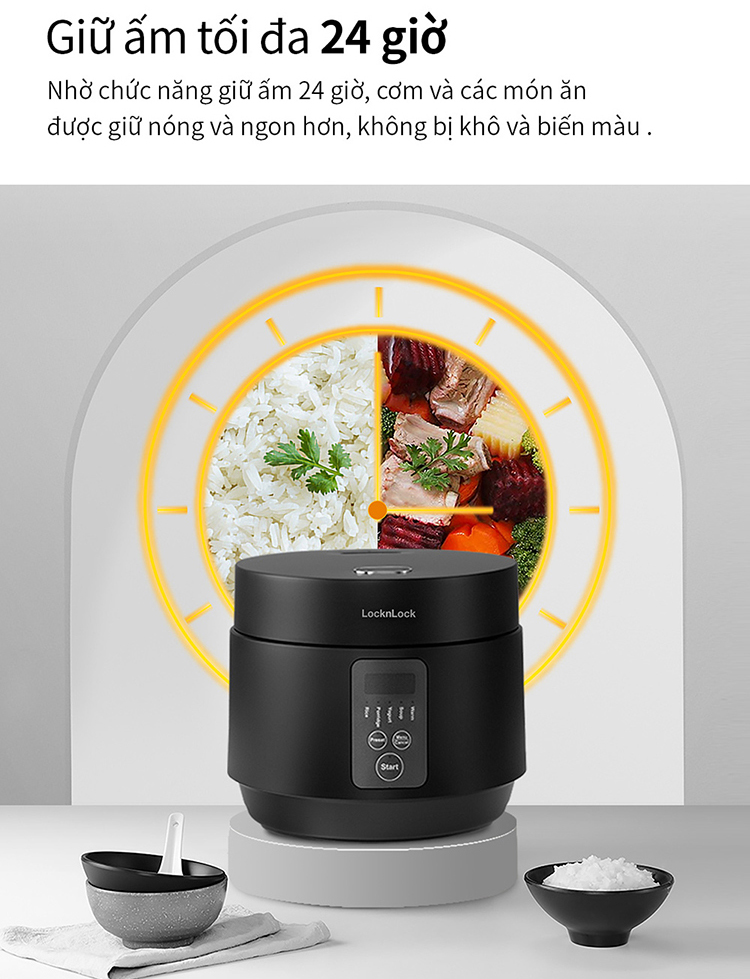 Nồi cơm điện Locknlock EJR346BLK 1.2 Lít - Black - Hàng chính hãng